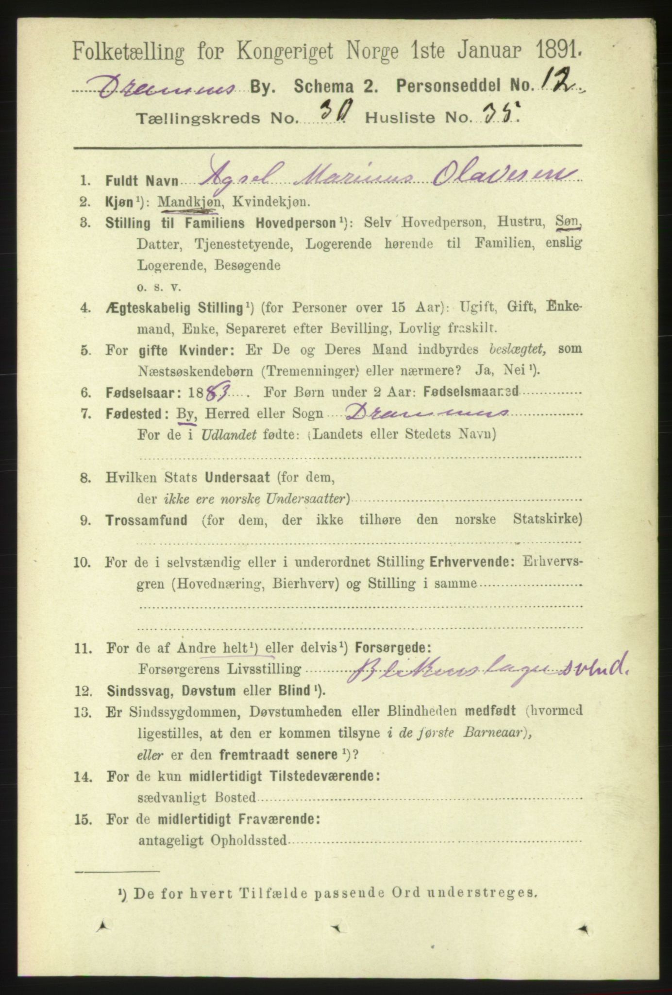 RA, 1891 census for 0602 Drammen, 1891, p. 18561