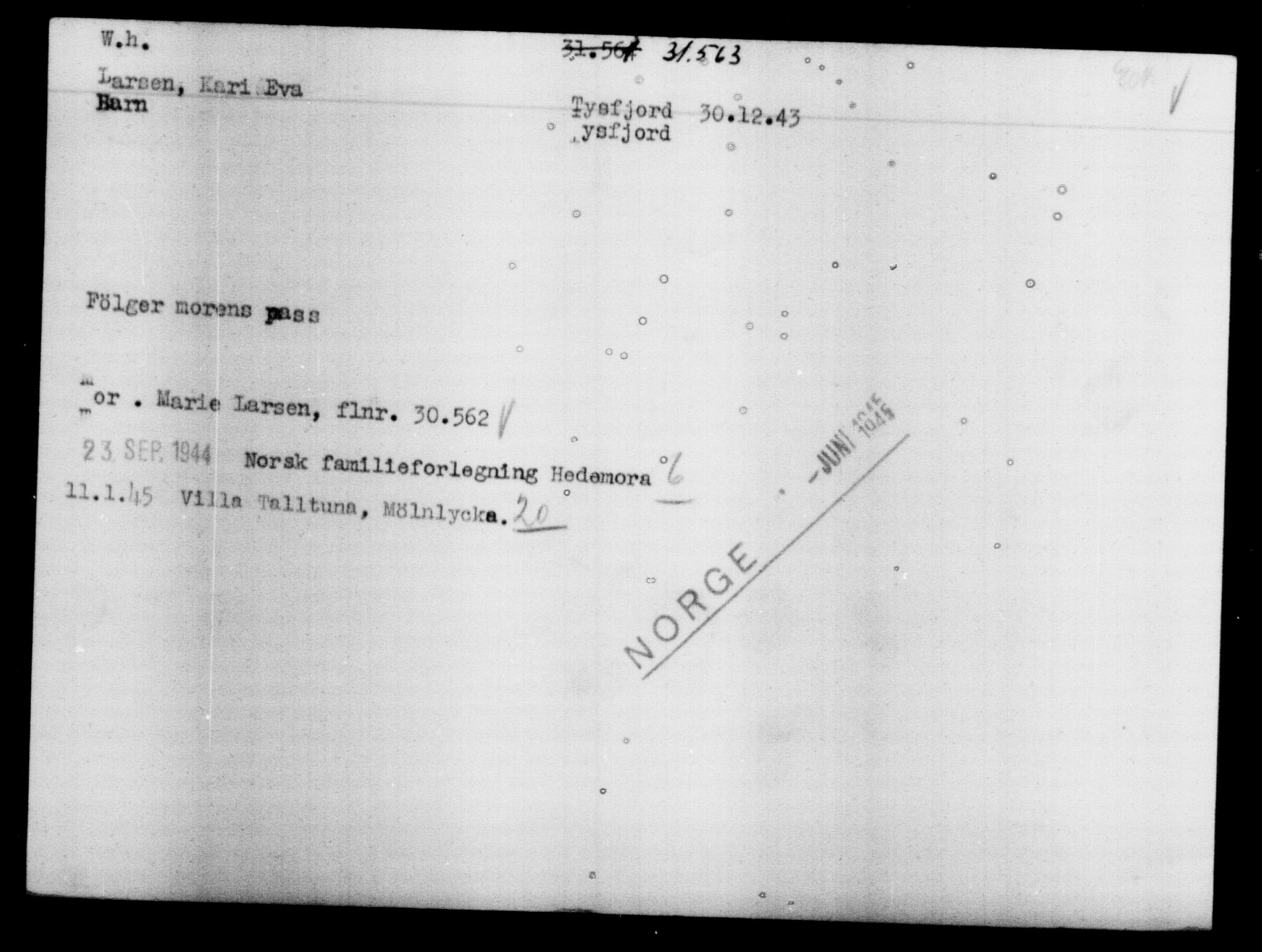 Den Kgl. Norske Legasjons Flyktningskontor, RA/S-6753/V/Va/L0013: Kjesäterkartoteket.  Flyktningenr. 31500-34731, 1940-1945, p. 68