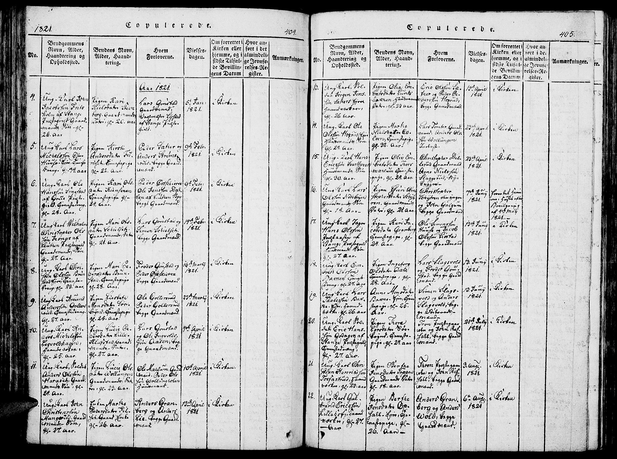 Romedal prestekontor, SAH/PREST-004/K/L0002: Parish register (official) no. 2, 1814-1828, p. 404-405