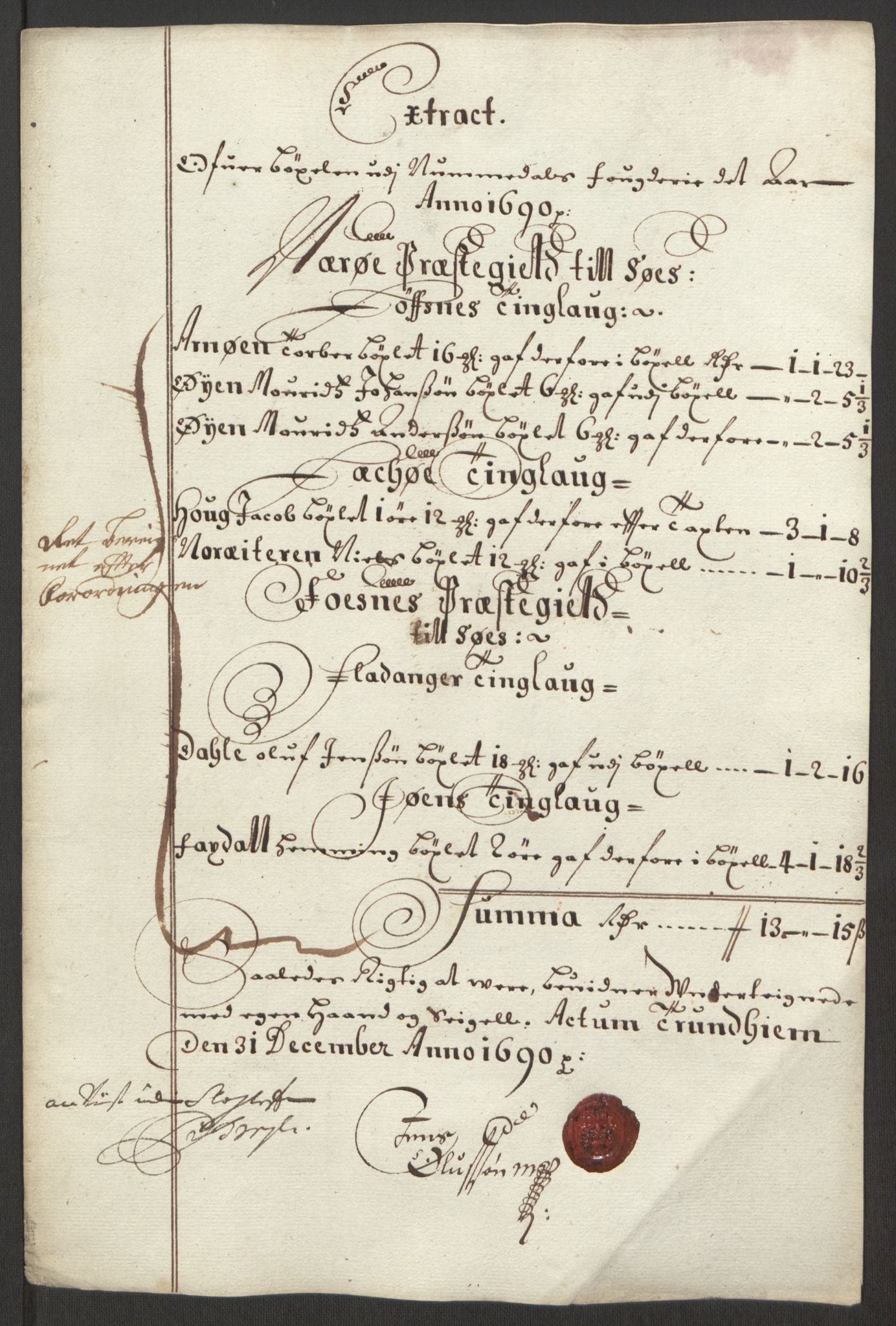 Rentekammeret inntil 1814, Reviderte regnskaper, Fogderegnskap, RA/EA-4092/R64/L4423: Fogderegnskap Namdal, 1690-1691, p. 82