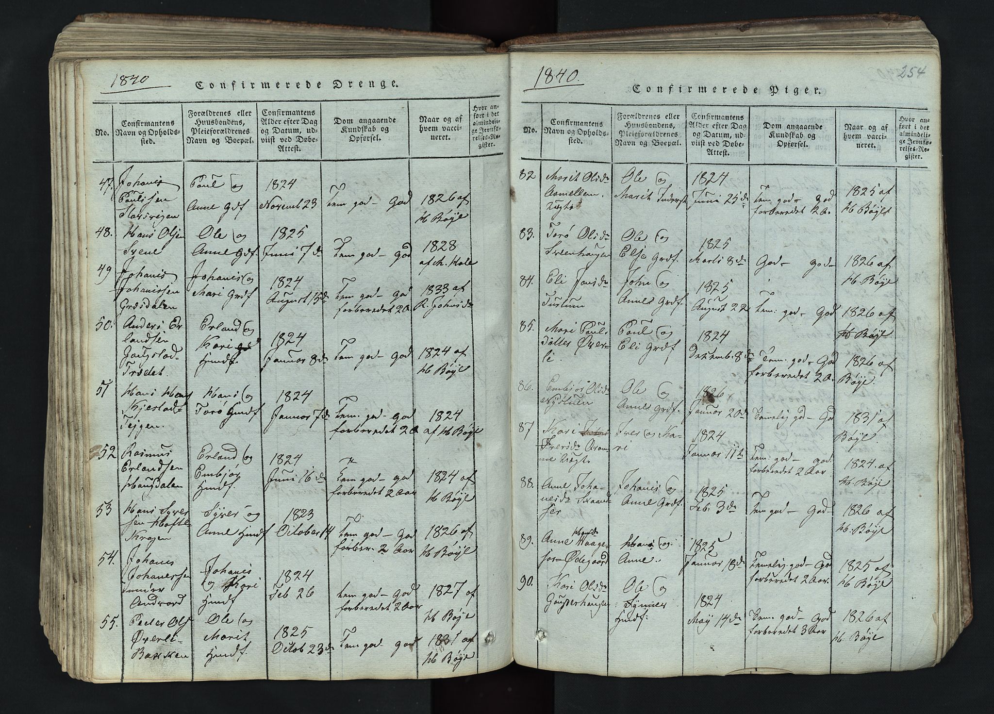 Lom prestekontor, SAH/PREST-070/L/L0002: Parish register (copy) no. 2, 1815-1844, p. 254