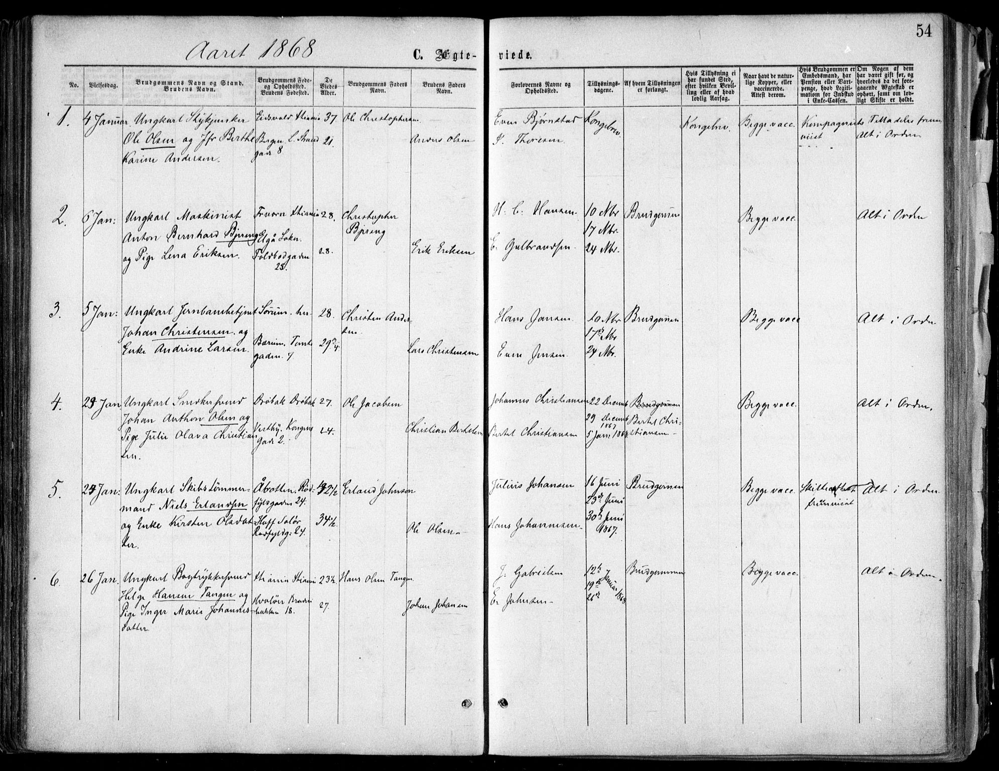 Oslo domkirke Kirkebøker, SAO/A-10752/F/Fa/L0021: Parish register (official) no. 21, 1865-1884, p. 54