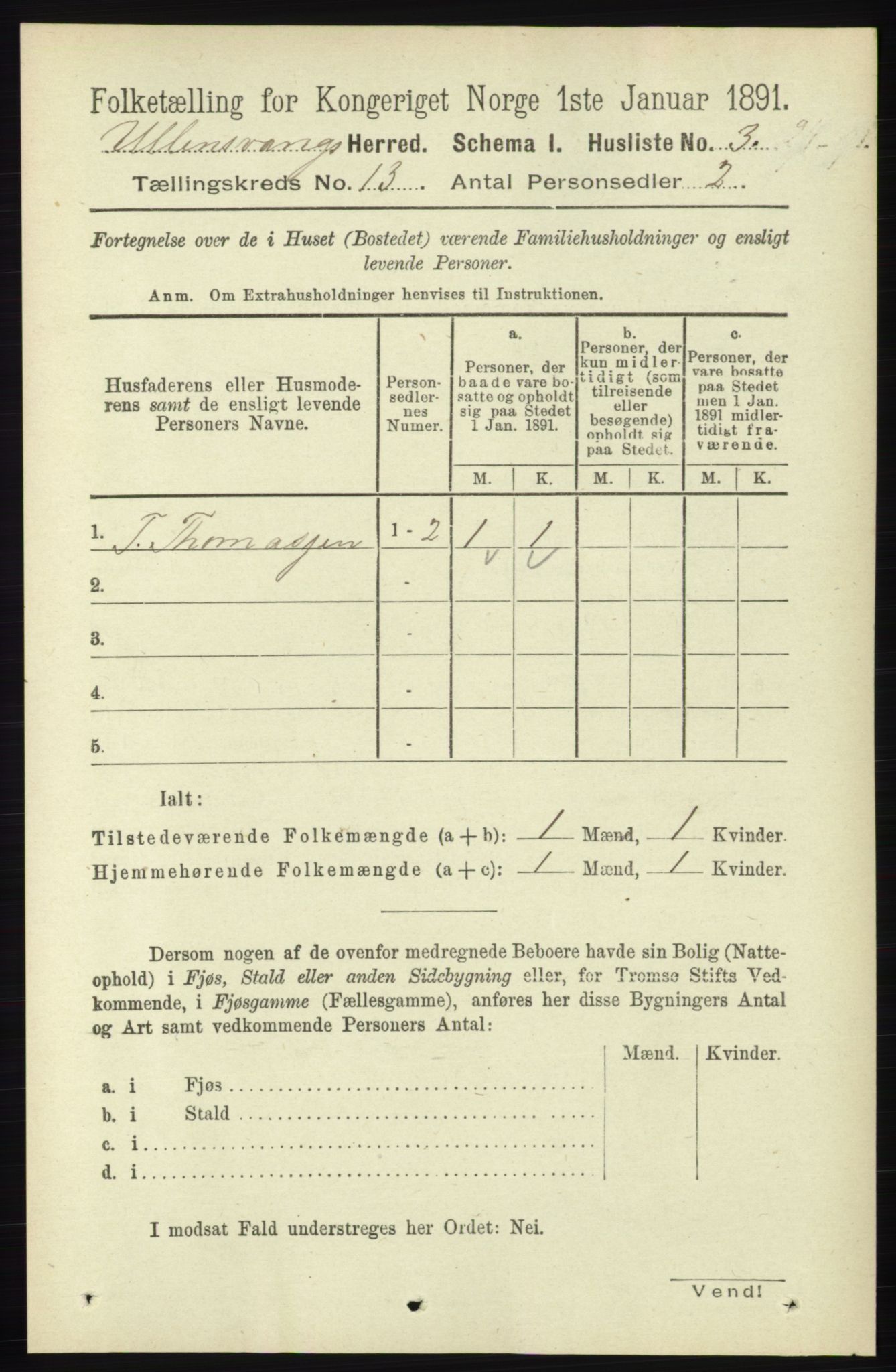 RA, 1891 census for 1230 Ullensvang, 1891, p. 5024