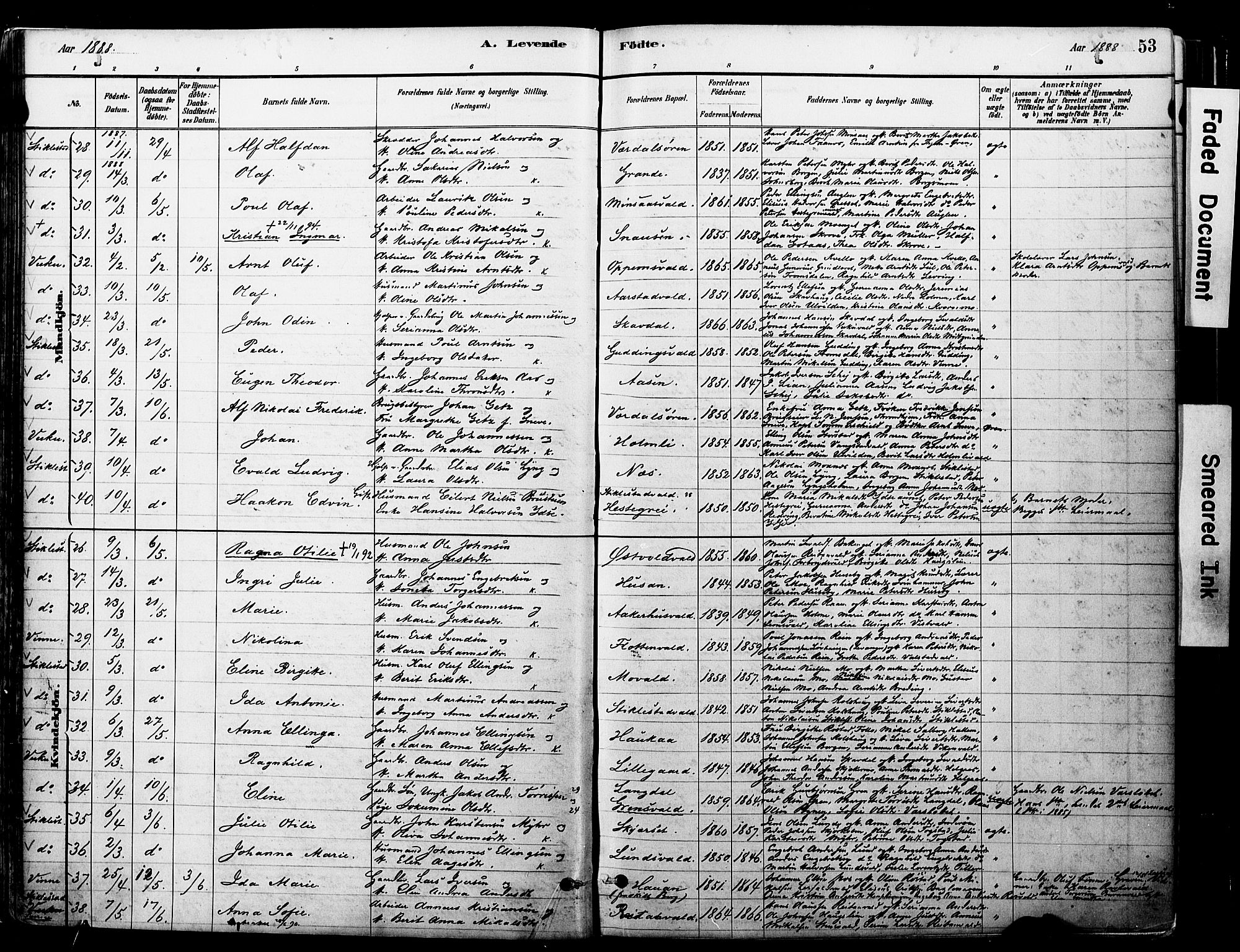 Ministerialprotokoller, klokkerbøker og fødselsregistre - Nord-Trøndelag, AV/SAT-A-1458/723/L0244: Parish register (official) no. 723A13, 1881-1899, p. 53