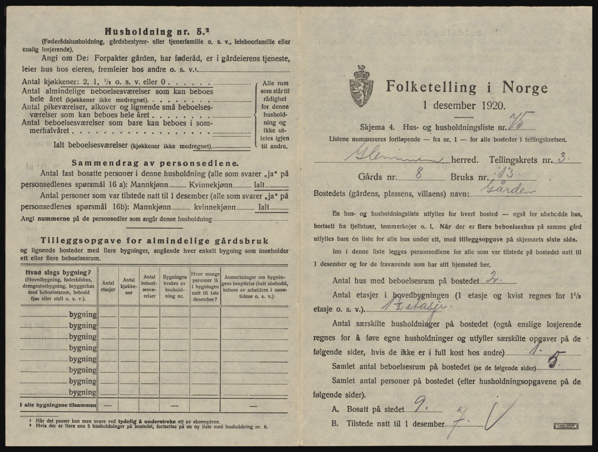 SAO, 1920 census for Glemmen, 1920, p. 599