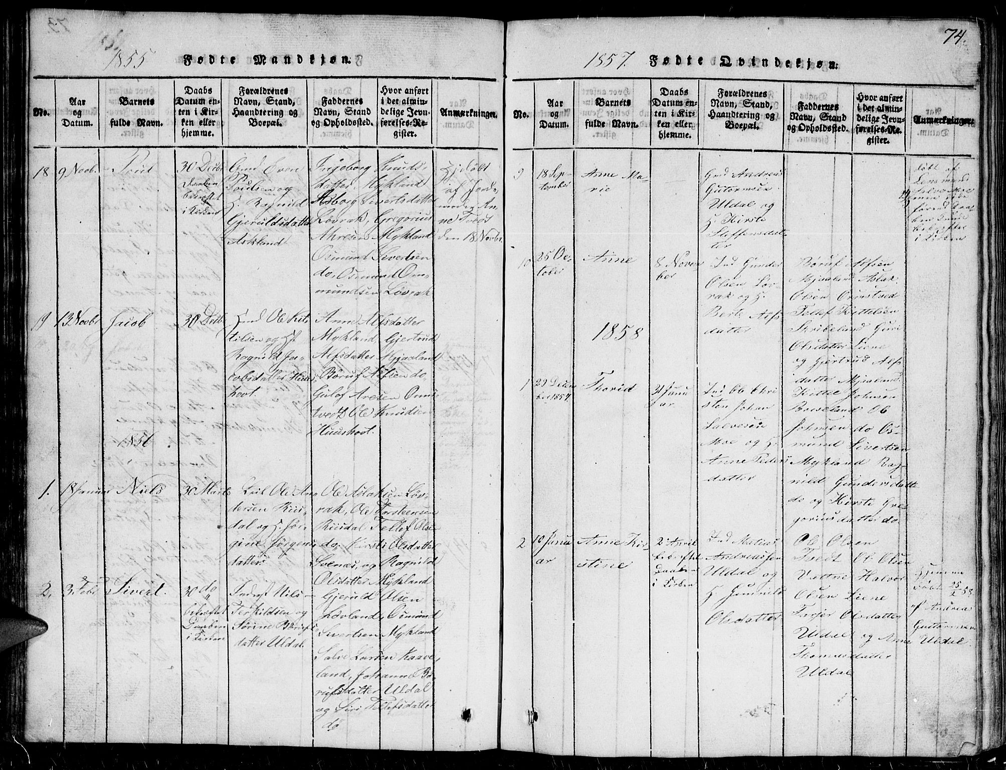 Herefoss sokneprestkontor, AV/SAK-1111-0019/F/Fb/Fbc/L0001: Parish register (copy) no. B 1, 1816-1866, p. 74