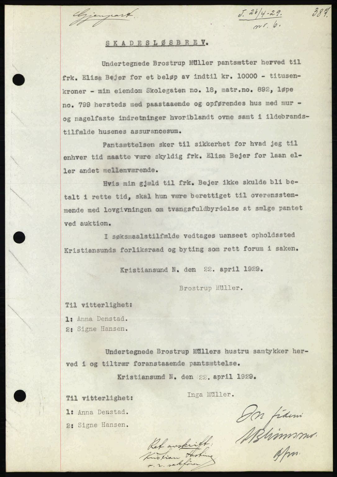 Kristiansund byfogd, AV/SAT-A-4587/A/27: Mortgage book no. 22, 1928-1929, Deed date: 26.04.1929