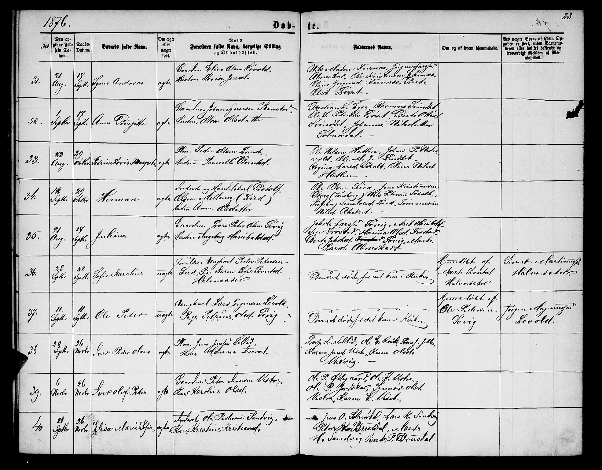 Ministerialprotokoller, klokkerbøker og fødselsregistre - Møre og Romsdal, AV/SAT-A-1454/522/L0325: Parish register (copy) no. 522C04, 1872-1877, p. 23