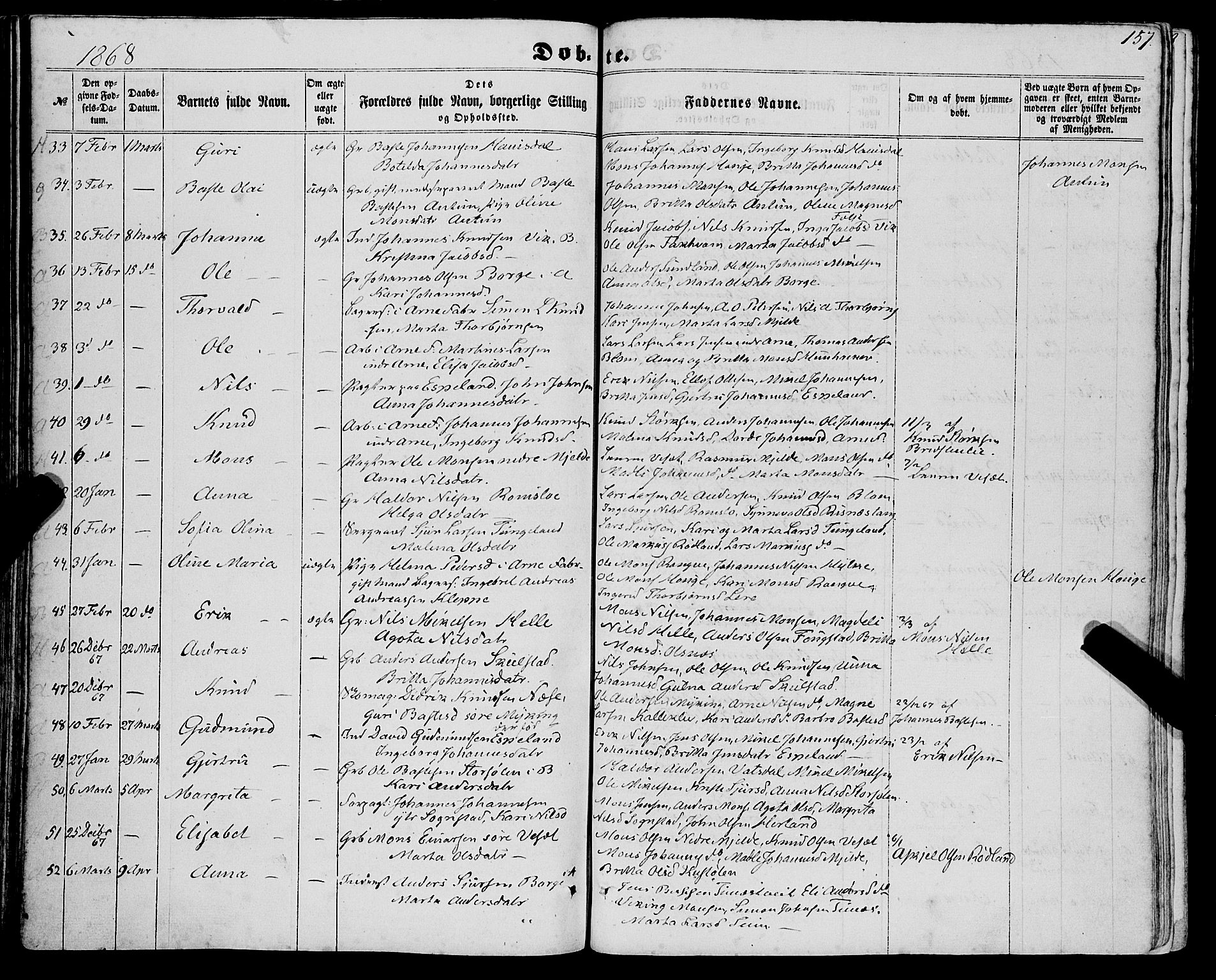 Haus sokneprestembete, AV/SAB-A-75601/H/Haa: Parish register (official) no. A 17, 1858-1870, p. 157