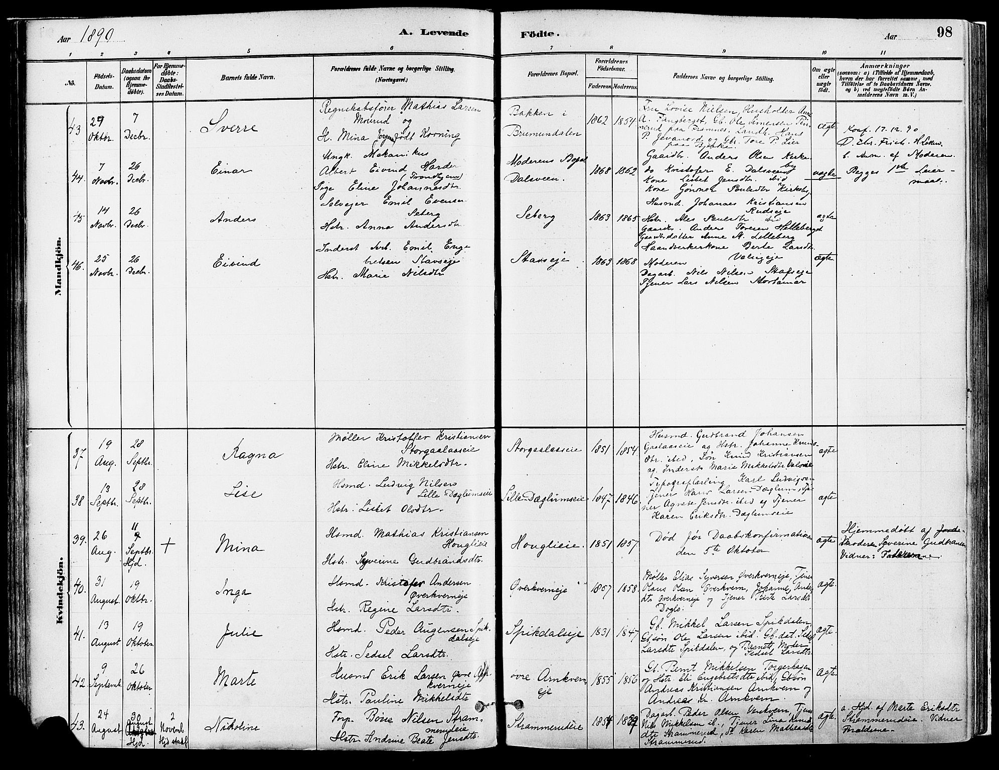 Vang prestekontor, Hedmark, AV/SAH-PREST-008/H/Ha/Haa/L0018A: Parish register (official) no. 18A, 1880-1906, p. 98