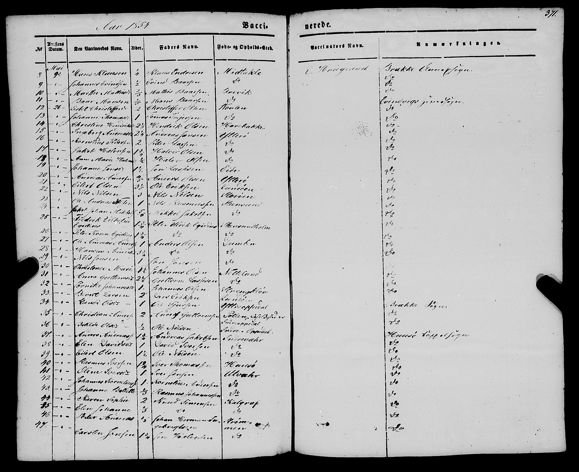 Gulen sokneprestembete, AV/SAB-A-80201/H/Haa/Haaa/L0021: Parish register (official) no. A 21, 1848-1858, p. 371