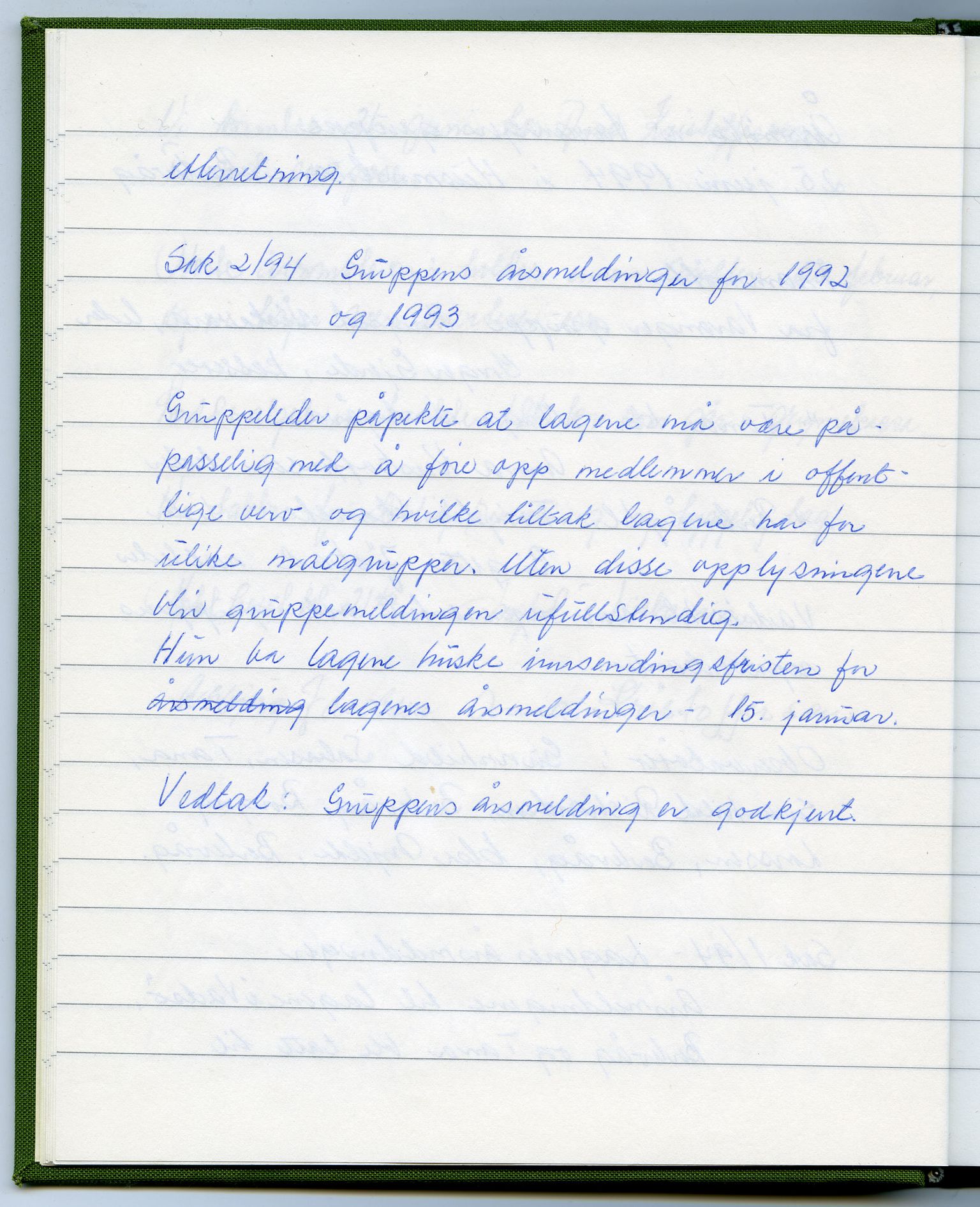 Finnmark krets av Norges Kvinne- og familieforbund, FMFB/A-1233/A/Ac/L0014: Protokoll for gruppemøte Ishavsgruppen 1990-1994, 1990-1994