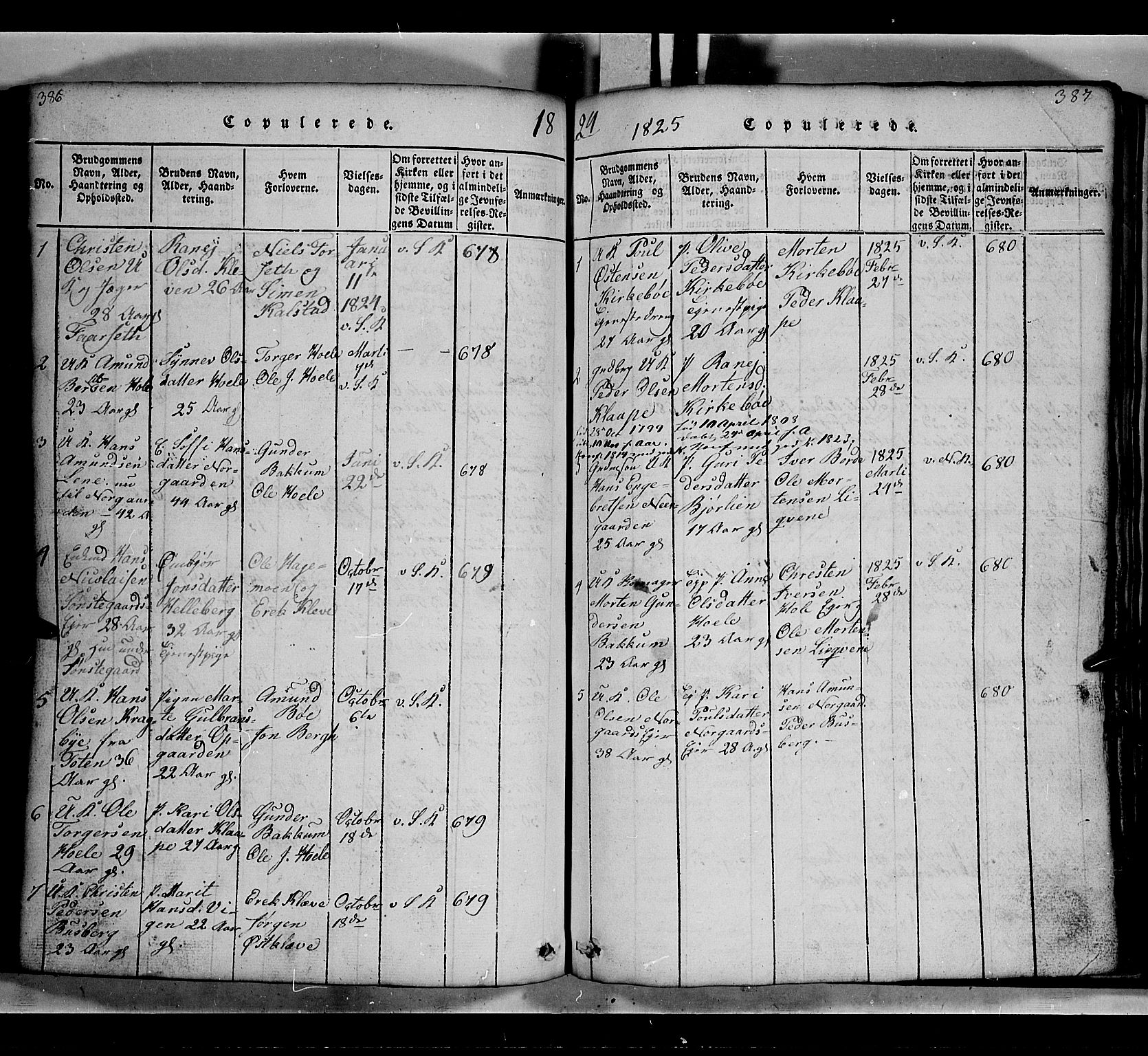 Gausdal prestekontor, SAH/PREST-090/H/Ha/Hab/L0002: Parish register (copy) no. 2, 1818-1874, p. 386-387