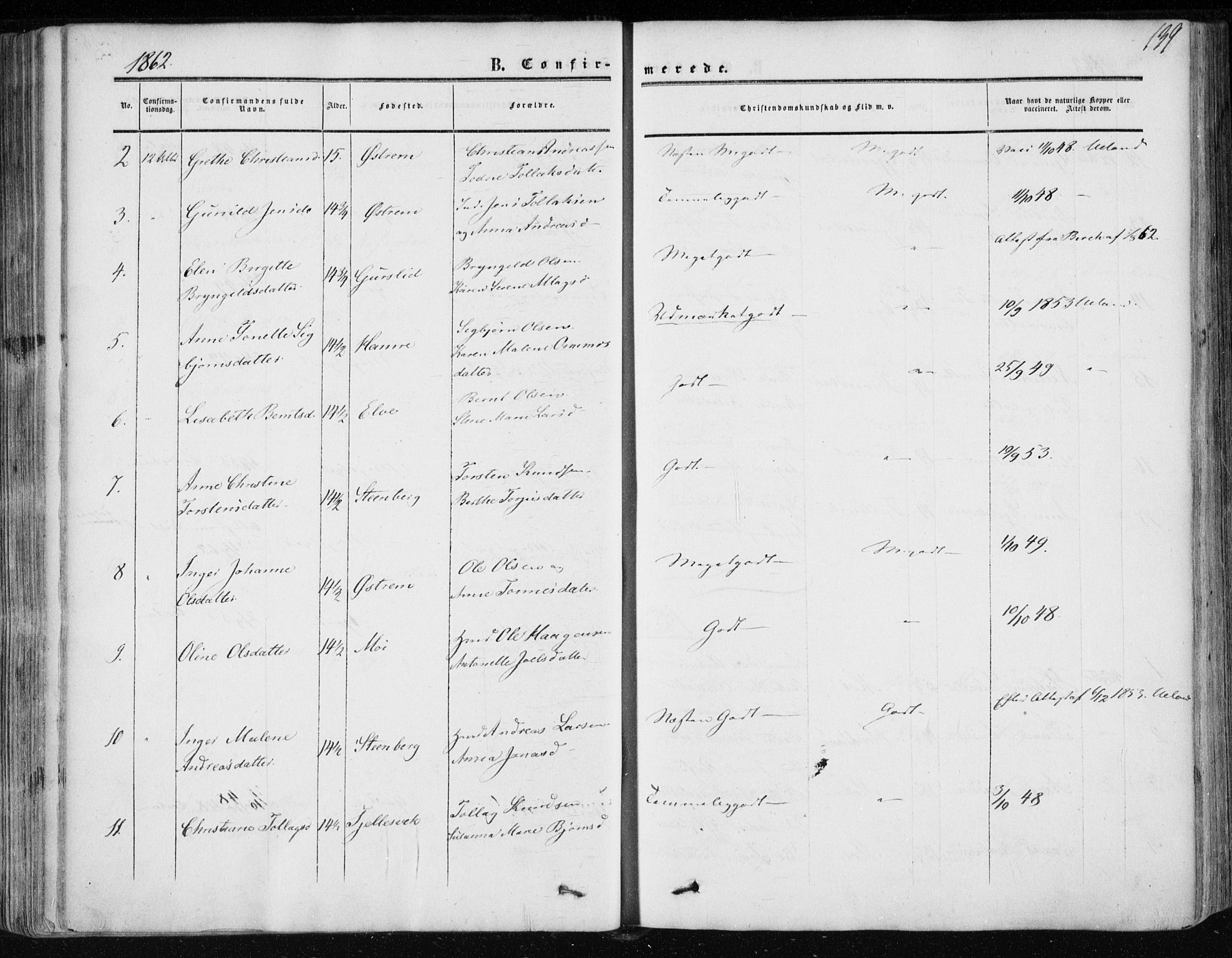 Lund sokneprestkontor, AV/SAST-A-101809/S06/L0009: Parish register (official) no. A 8, 1853-1877, p. 139