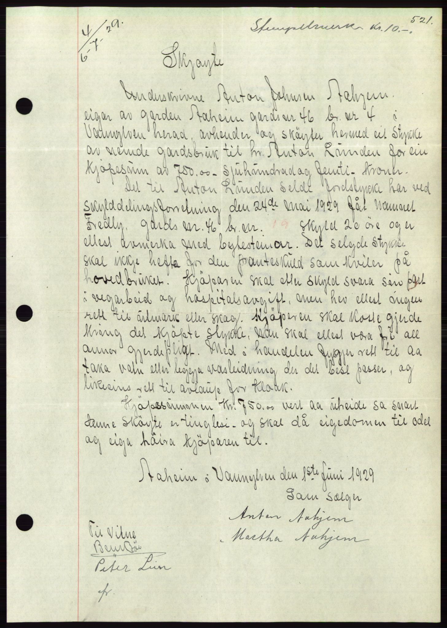 Søre Sunnmøre sorenskriveri, AV/SAT-A-4122/1/2/2C/L0049: Mortgage book no. 43, 1929-1929, Deed date: 06.07.1929