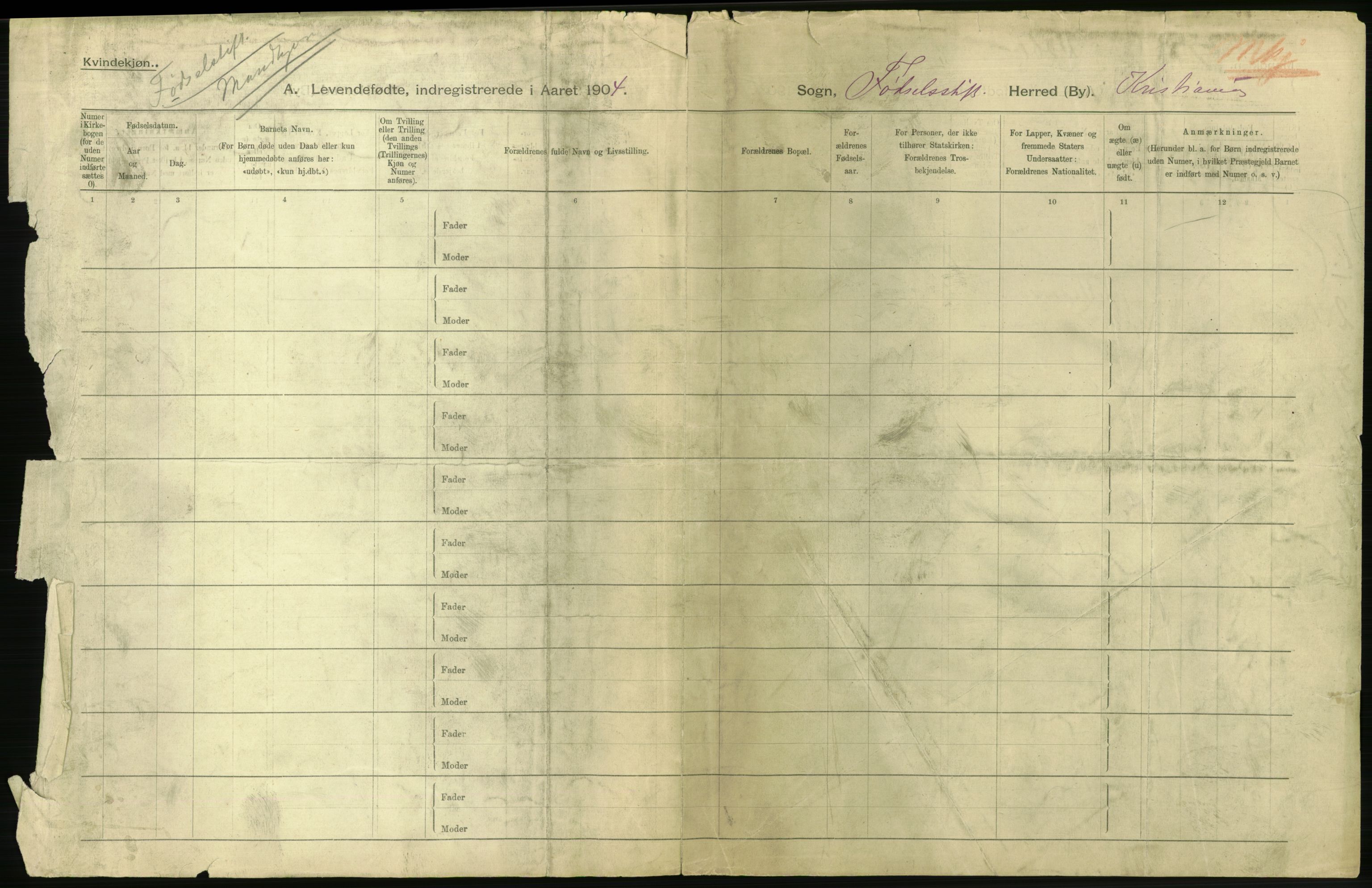 Statistisk sentralbyrå, Sosiodemografiske emner, Befolkning, AV/RA-S-2228/D/Df/Dfa/Dfab/L0003: Kristiania: Fødte, 1904, p. 684