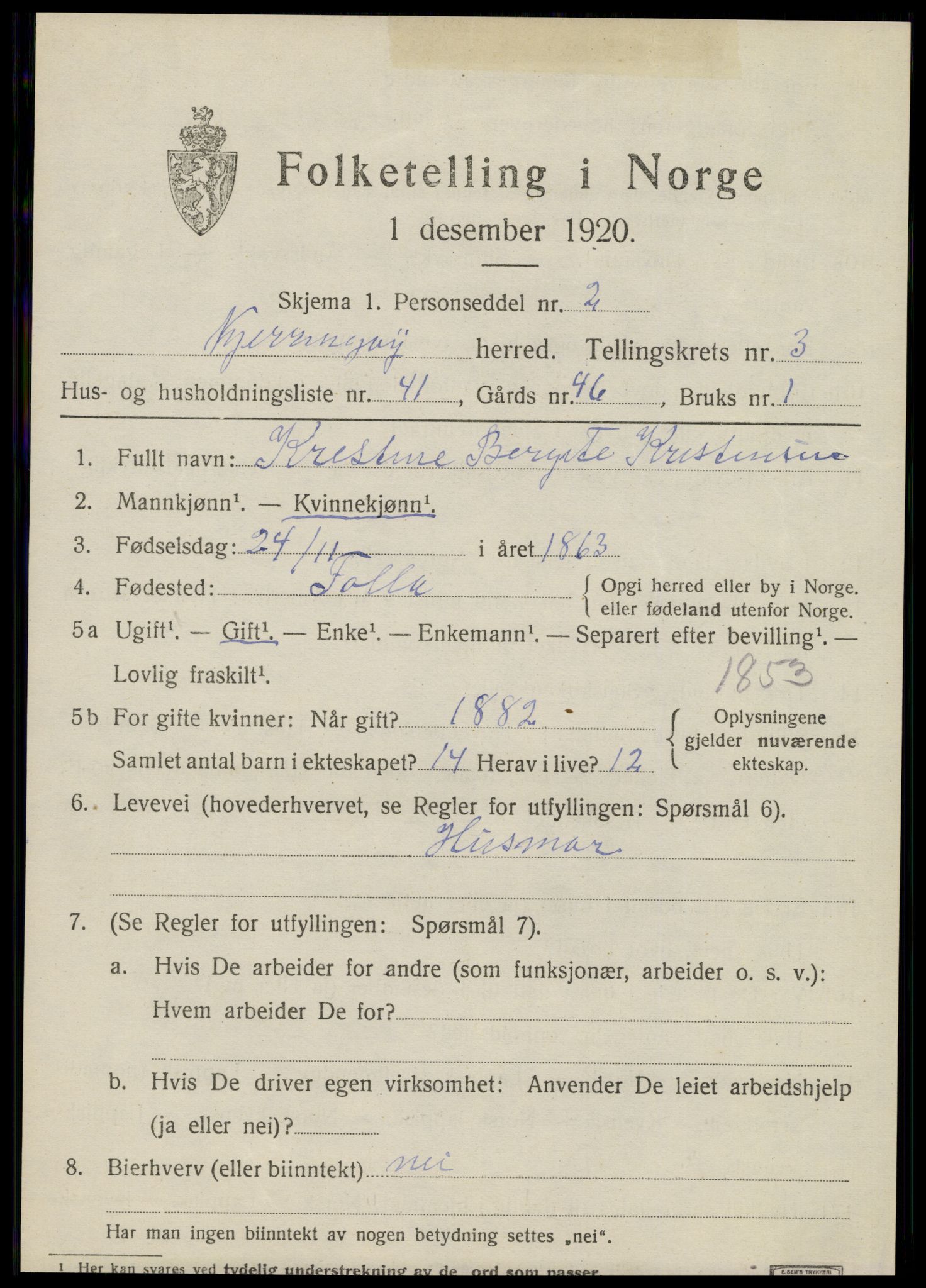 SAT, 1920 census for Kjerringøy, 1920, p. 1699