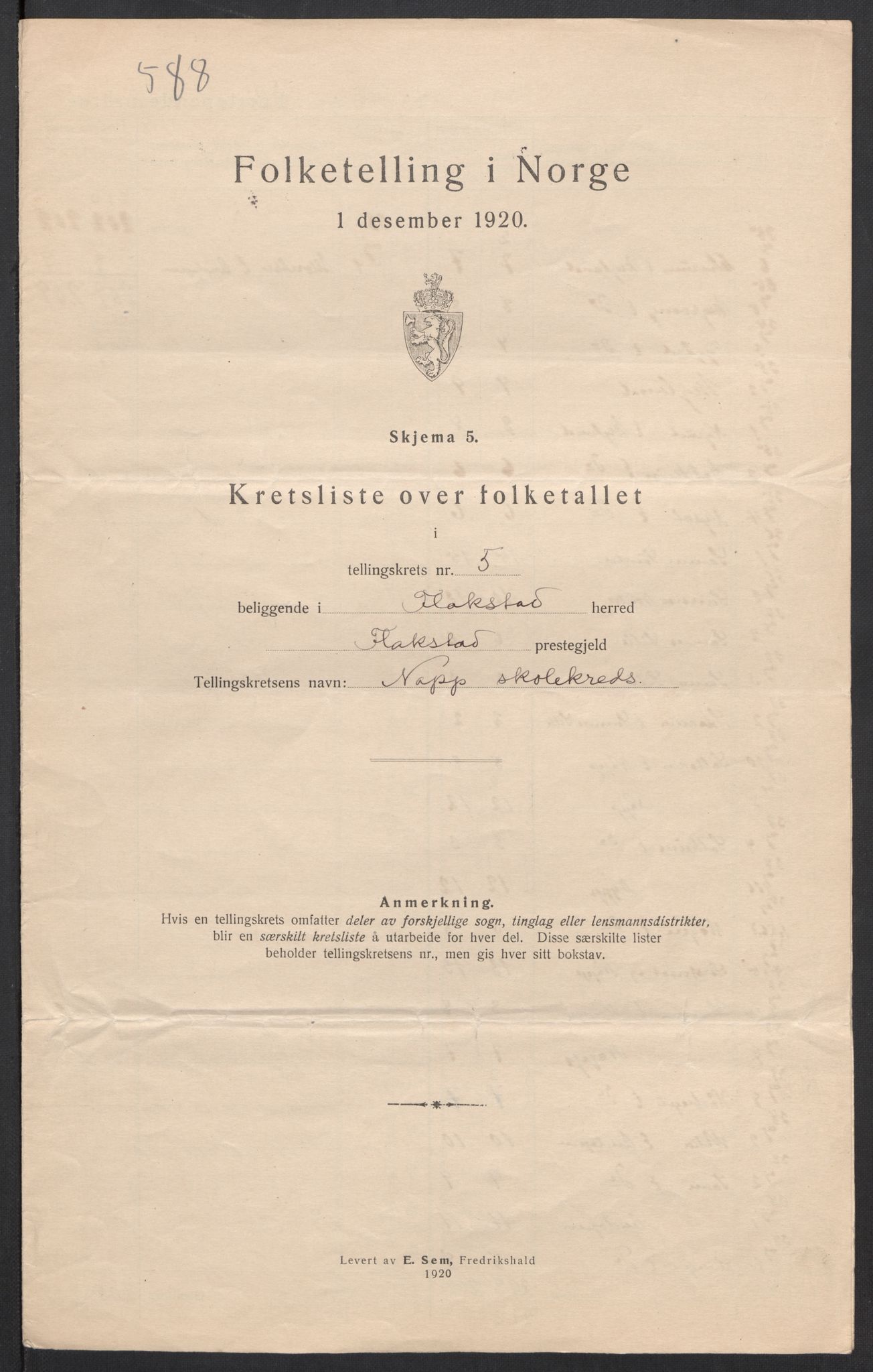 SAT, 1920 census for Flakstad, 1920, p. 20