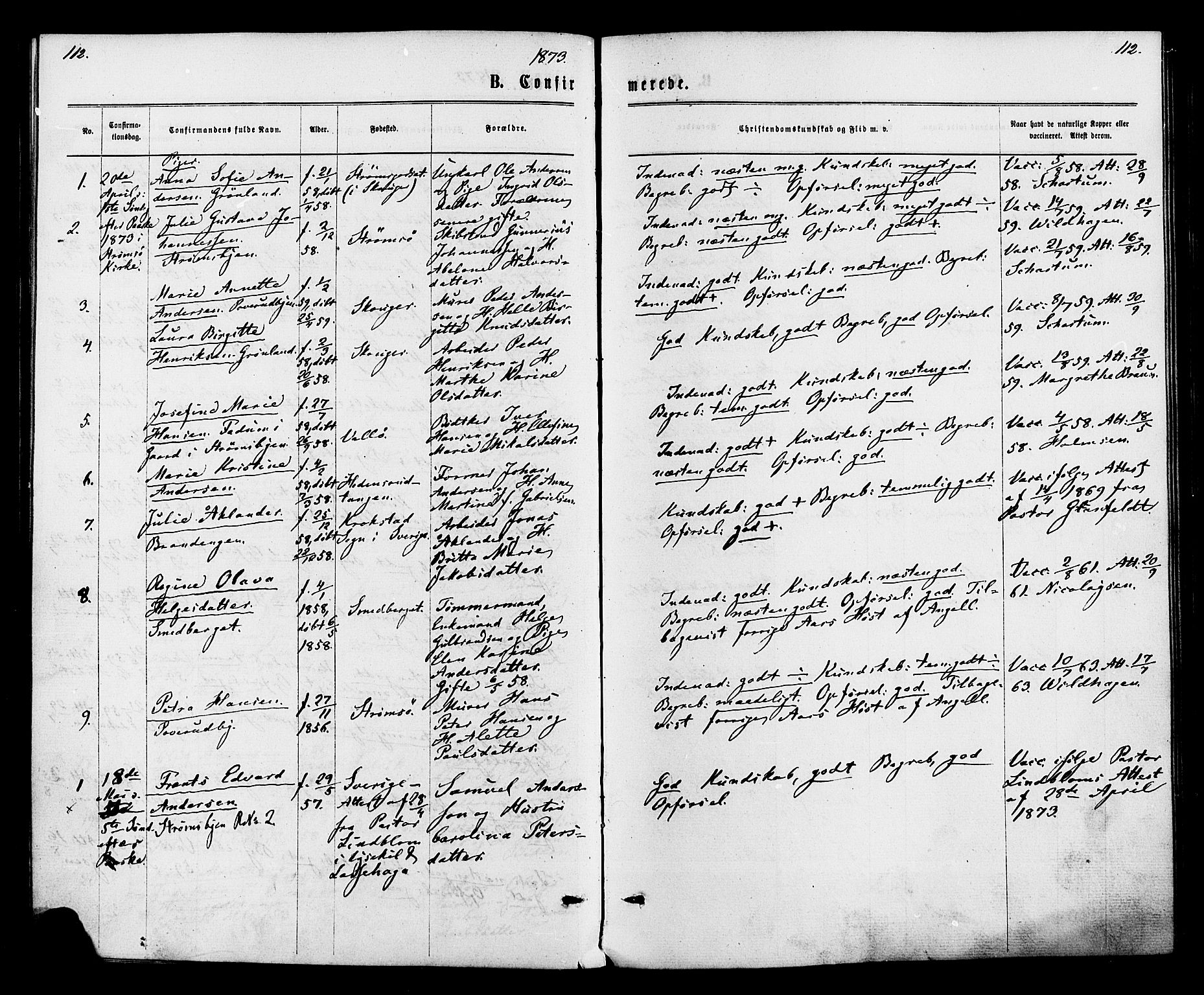 Strømsø kirkebøker, AV/SAKO-A-246/F/Fa/L0020: Parish register (official) no. I 20, 1870-1878, p. 112