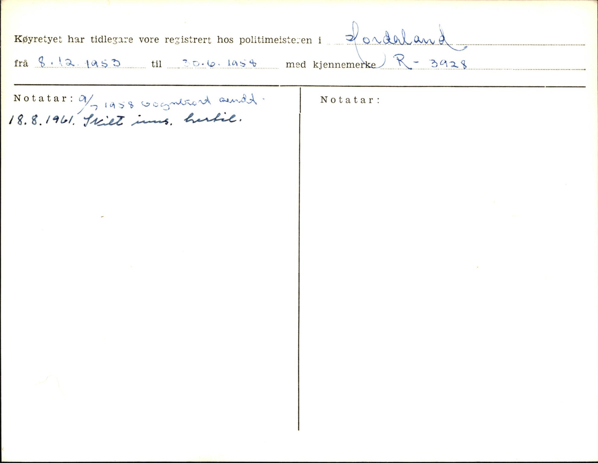 Statens vegvesen, Sogn og Fjordane vegkontor, AV/SAB-A-5301/4/F/L0006: Registerkort utmeldte Fjordane S8300-9500, 1930-1961, p. 67