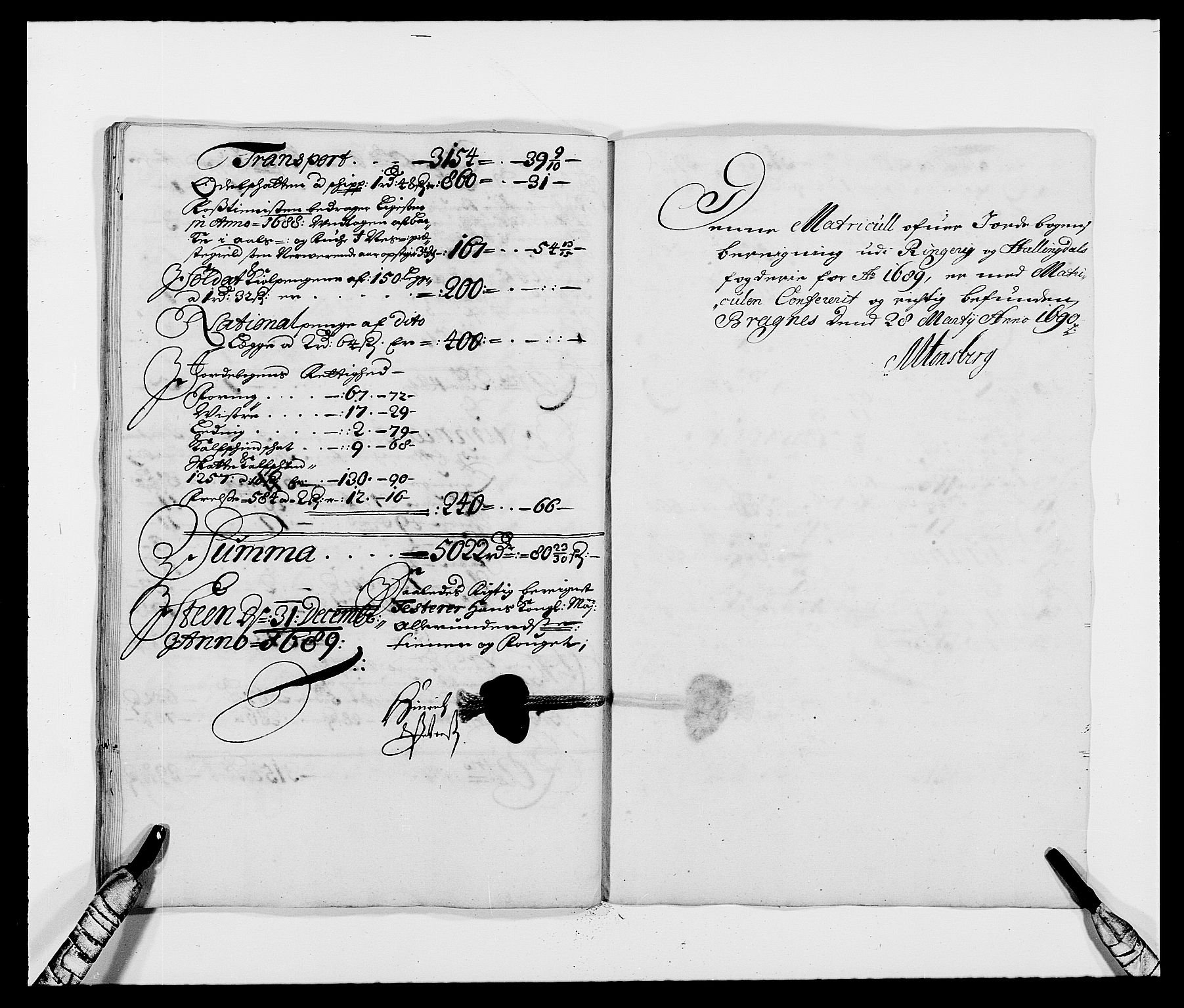 Rentekammeret inntil 1814, Reviderte regnskaper, Fogderegnskap, AV/RA-EA-4092/R21/L1447: Fogderegnskap Ringerike og Hallingdal, 1687-1689, p. 298