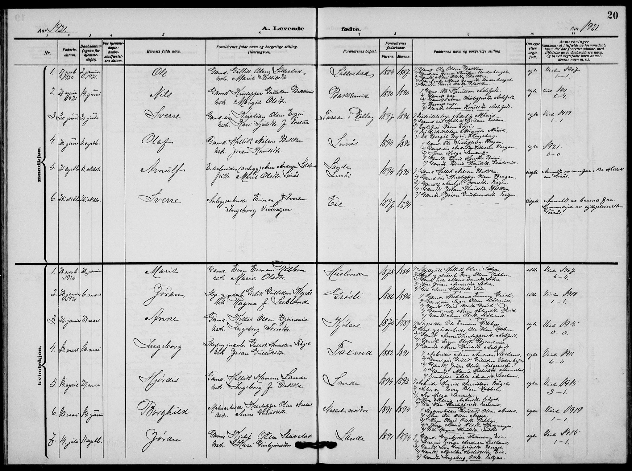 Flesberg kirkebøker, SAKO/A-18/G/Ga/L0006: Parish register (copy) no. I 6, 1909-1924, p. 20