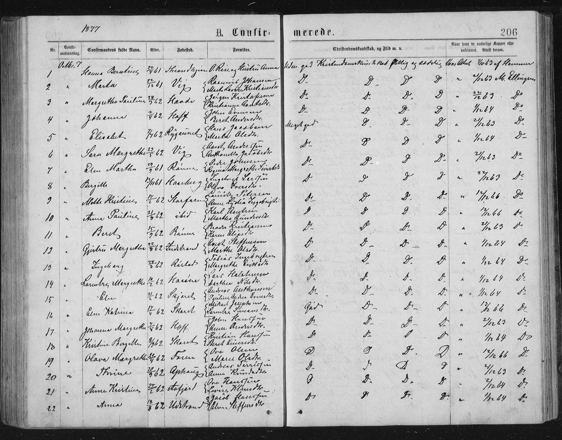 Ministerialprotokoller, klokkerbøker og fødselsregistre - Sør-Trøndelag, AV/SAT-A-1456/659/L0745: Parish register (copy) no. 659C02, 1869-1892, p. 206