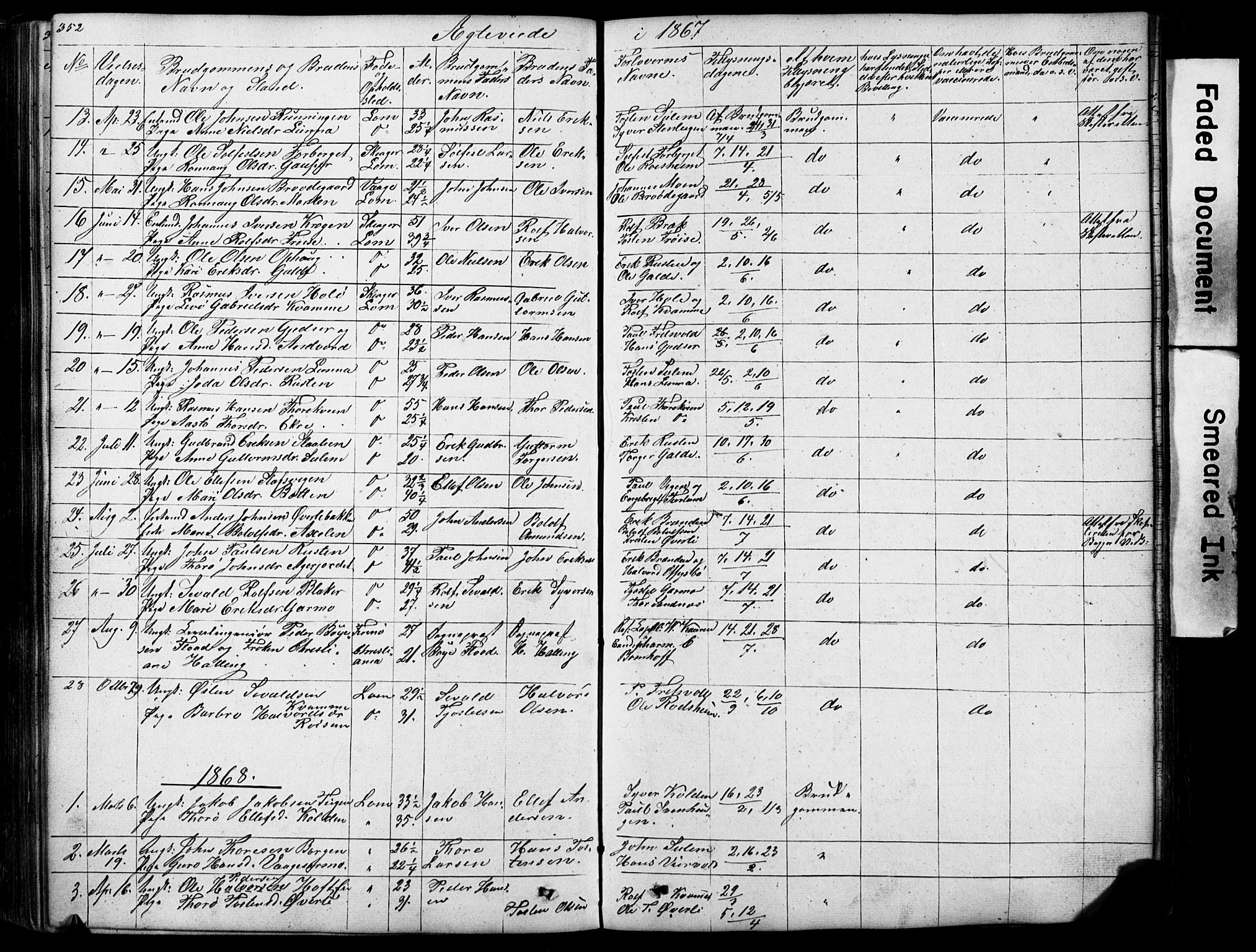 Lom prestekontor, SAH/PREST-070/L/L0012: Parish register (copy) no. 12, 1845-1873, p. 352-353