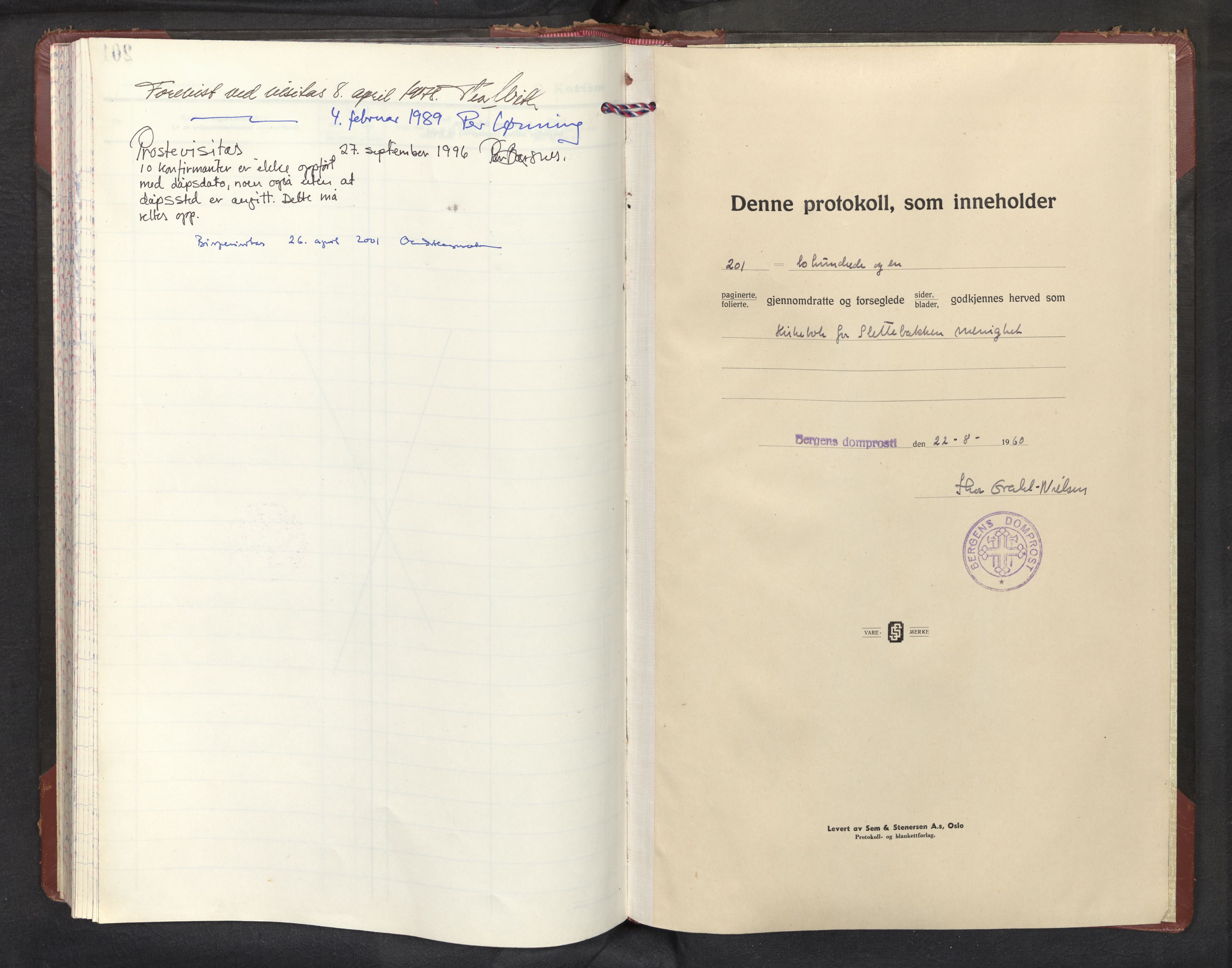 Slettebakken Sokneprestembete, SAB/A-77901/H/Haa: Parish register (official) no. B 1, 1960-1999