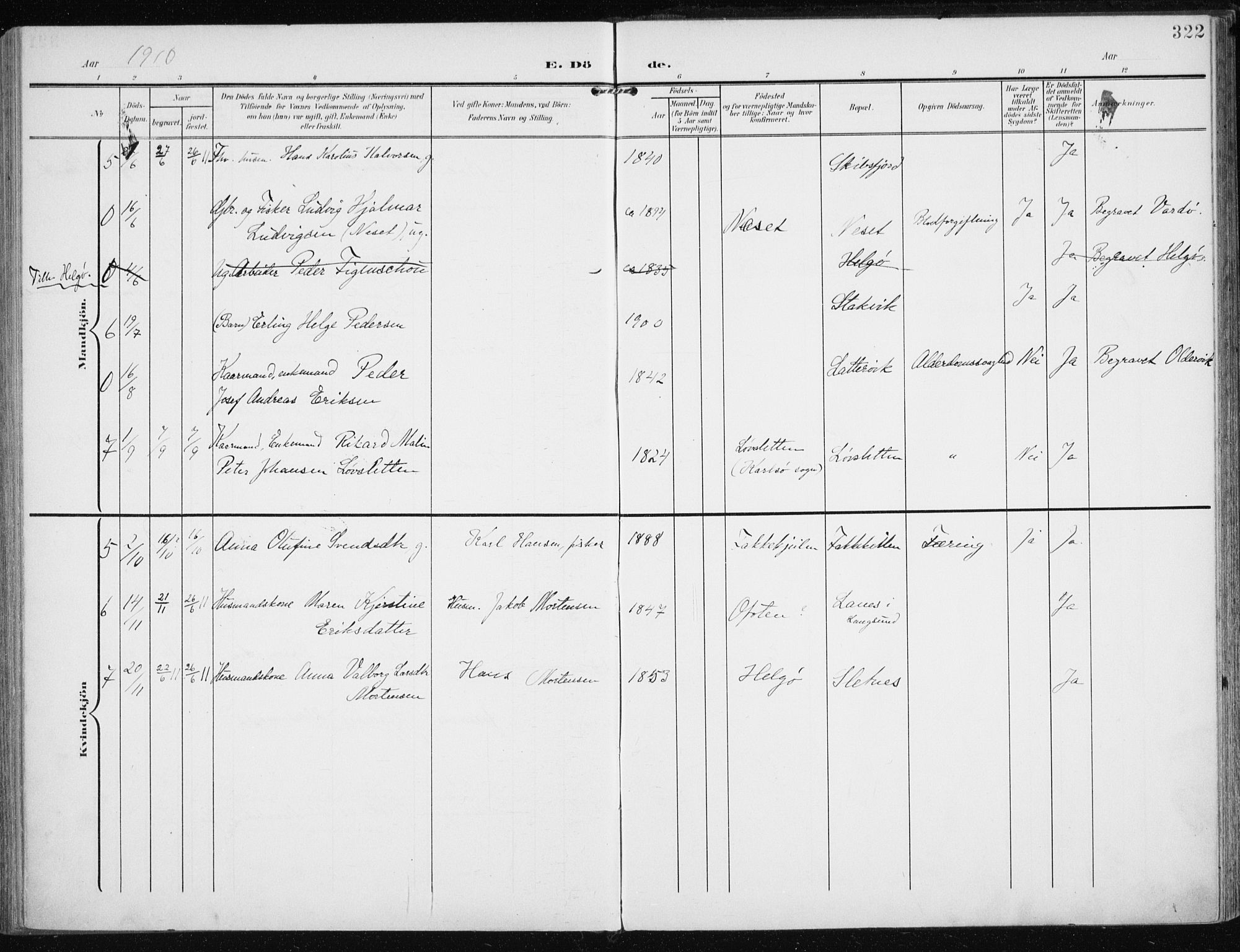 Karlsøy sokneprestembete, AV/SATØ-S-1299/H/Ha/Haa/L0014kirke: Parish register (official) no. 14, 1903-1917, p. 322