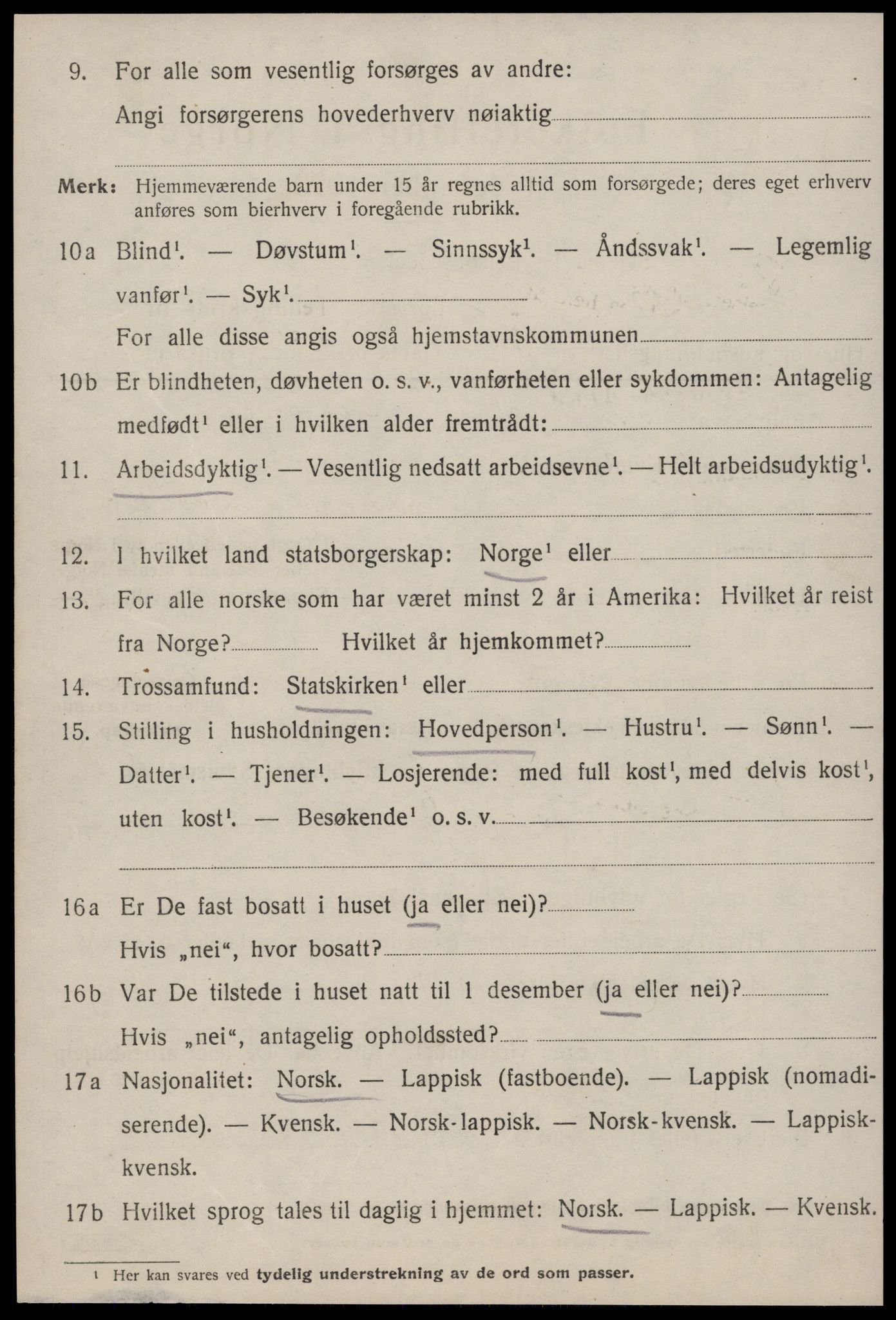 SAT, 1920 census for Leinstrand, 1920, p. 1564