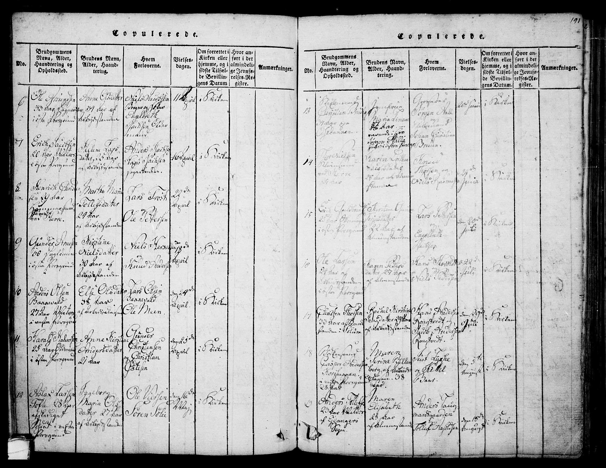 Porsgrunn kirkebøker , SAKO/A-104/F/Fa/L0004: Parish register (official) no. 4, 1814-1828, p. 191