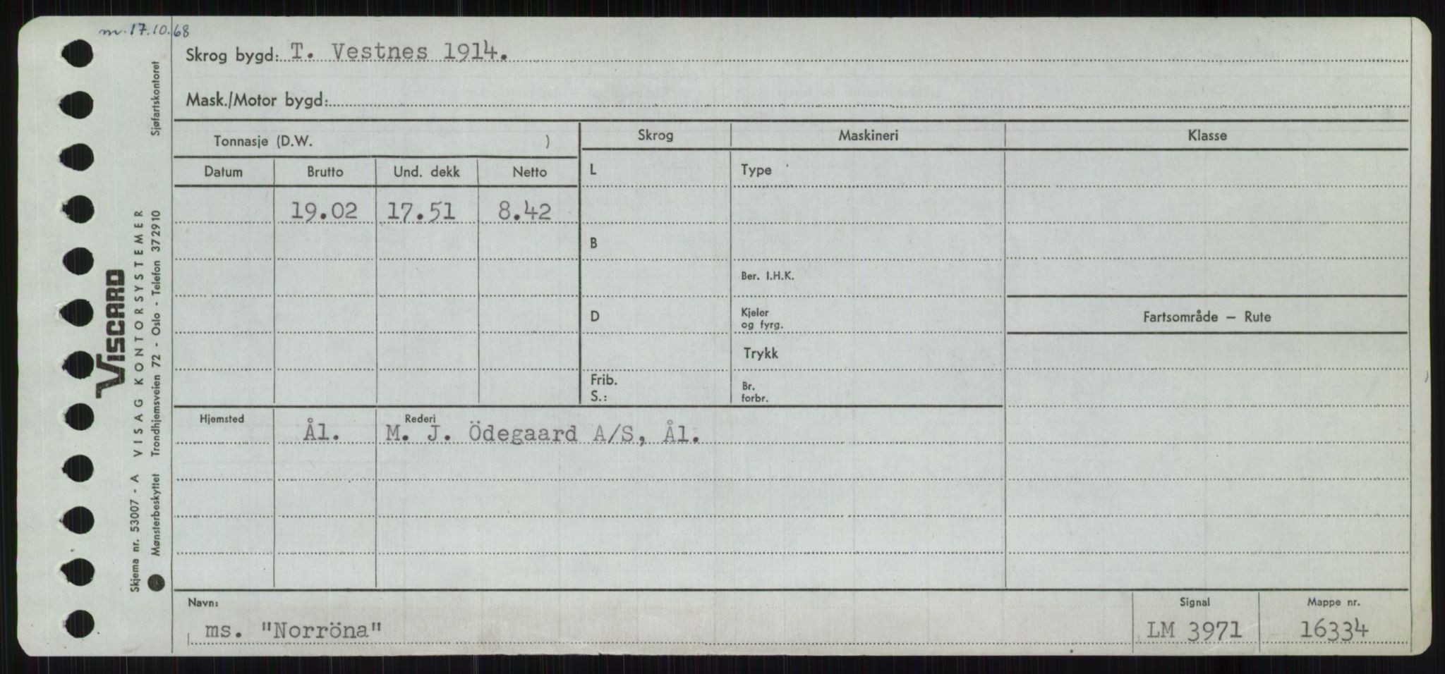 Sjøfartsdirektoratet med forløpere, Skipsmålingen, RA/S-1627/H/Ha/L0004/0001: Fartøy, Mas-R / Fartøy, Mas-Odd, p. 821