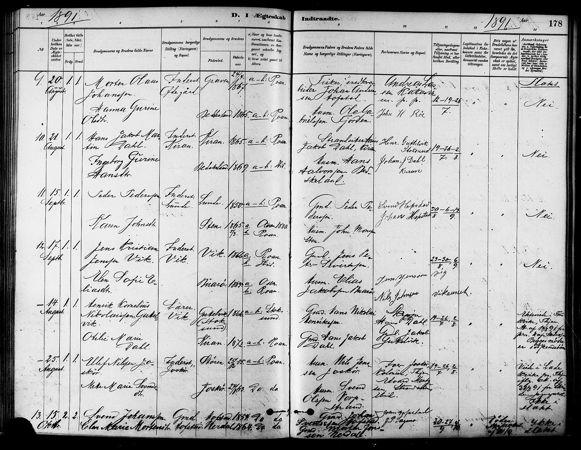 Ministerialprotokoller, klokkerbøker og fødselsregistre - Sør-Trøndelag, SAT/A-1456/657/L0707: Parish register (official) no. 657A08, 1879-1893, p. 178