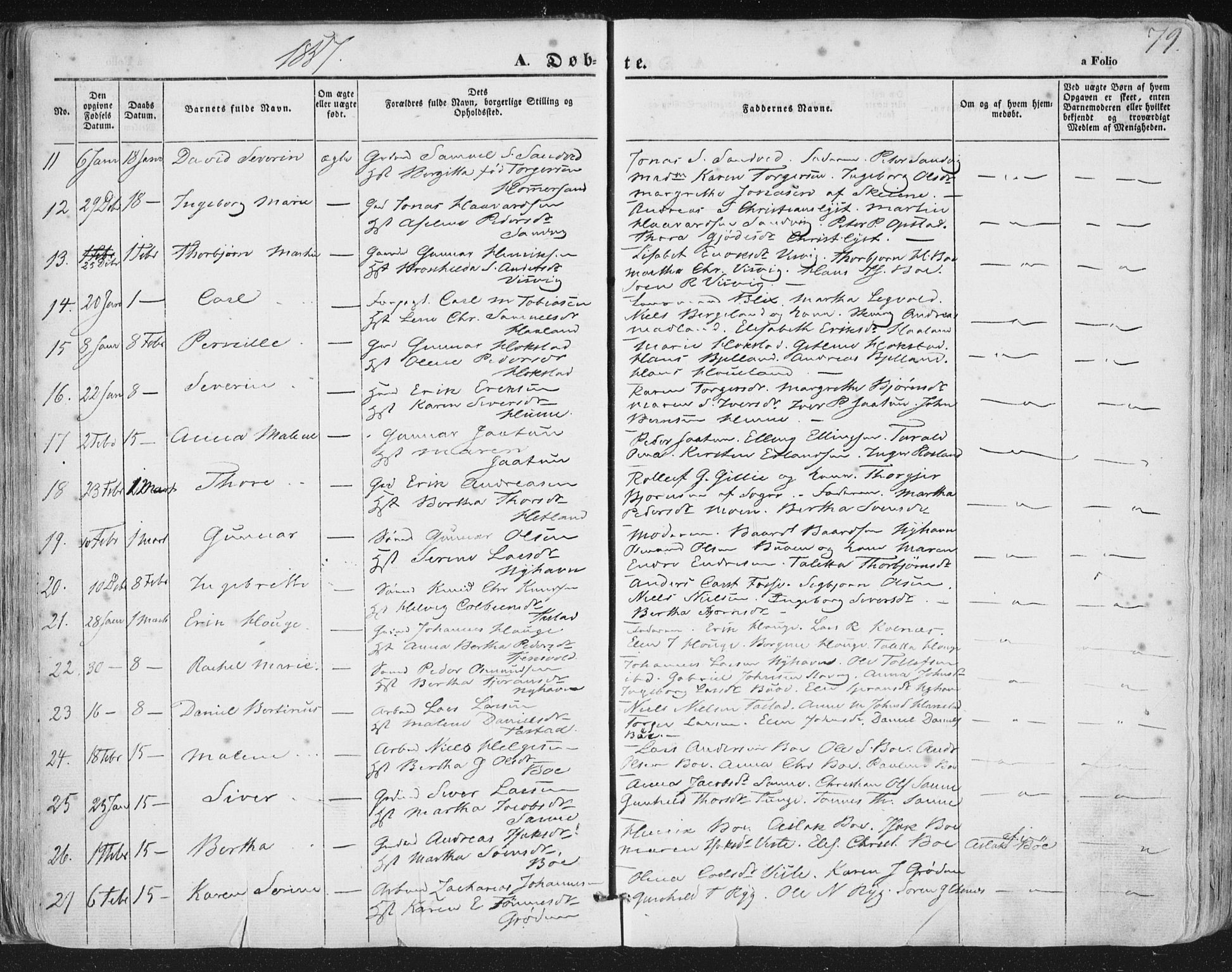 Hetland sokneprestkontor, AV/SAST-A-101826/30/30BA/L0002: Parish register (official) no. A 2, 1849-1869, p. 79