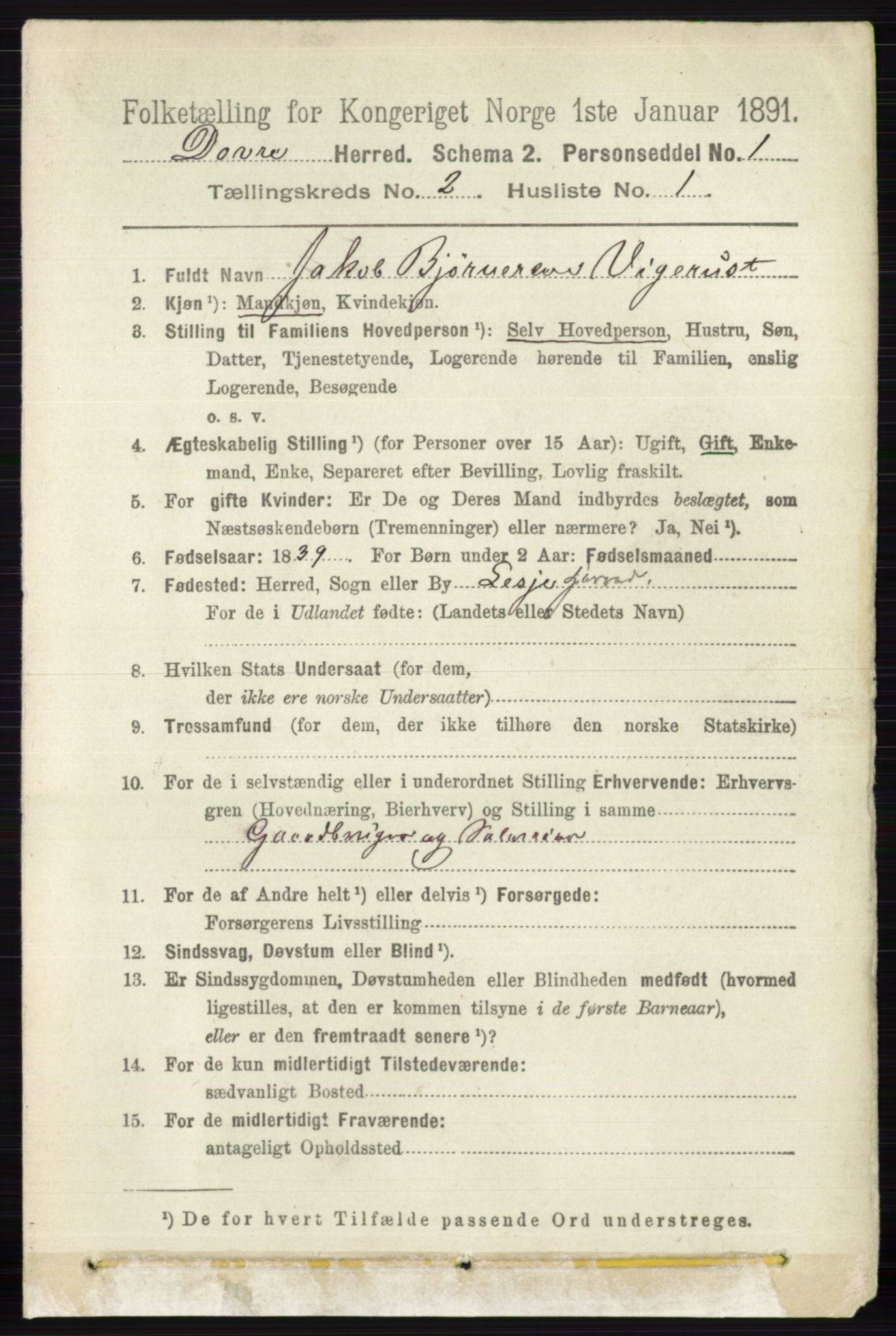 RA, 1891 census for 0511 Dovre, 1891, p. 869