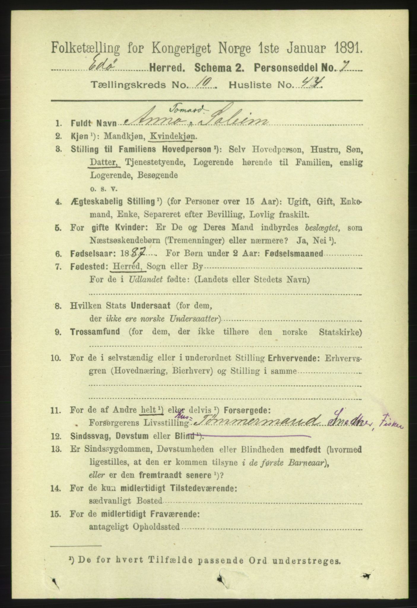 RA, 1891 census for 1573 Edøy, 1891, p. 2879