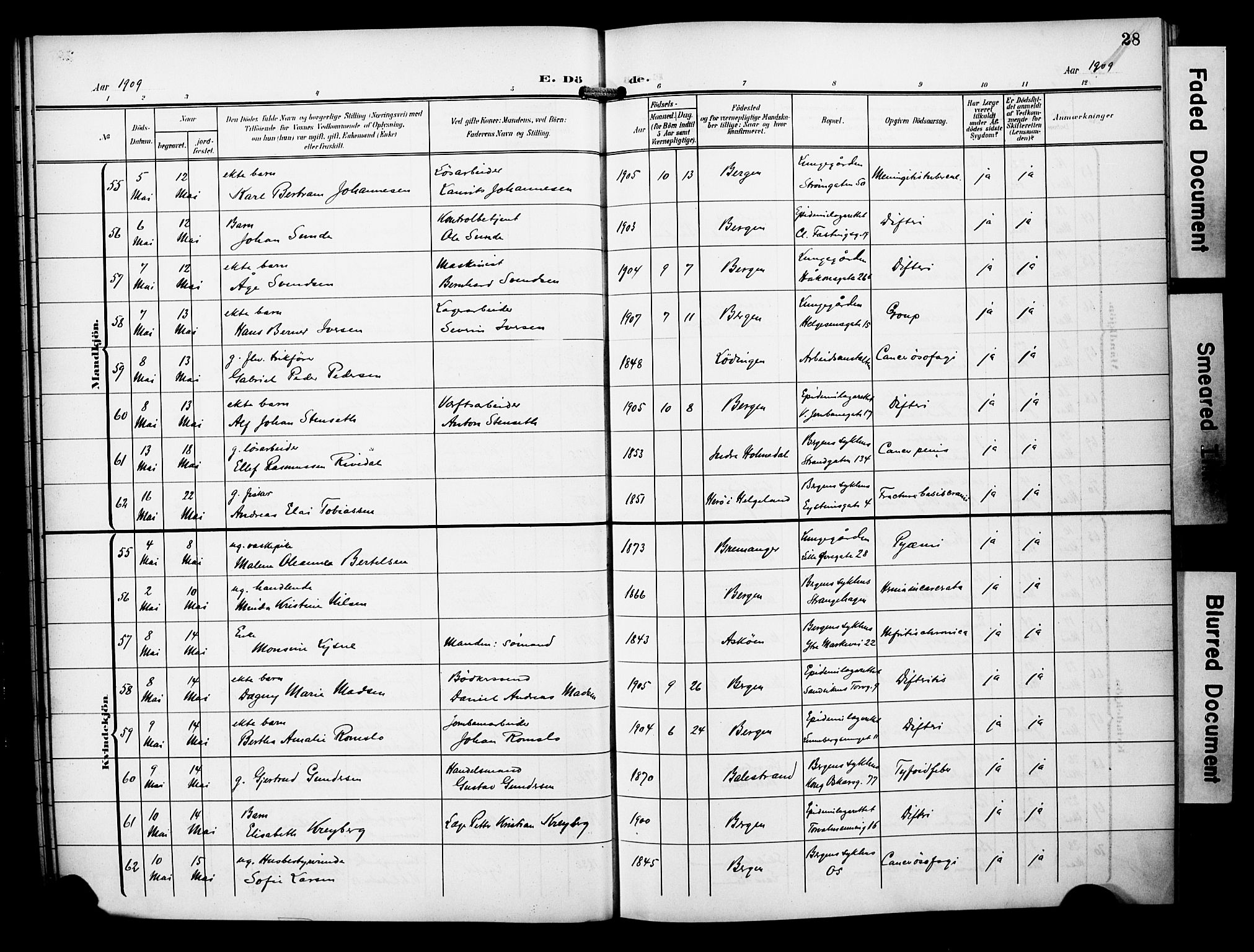 Bergen kommunale pleiehjem - stiftelsespresten, AV/SAB-A-100281: Parish register (official) no. A 6, 1908-1920, p. 28