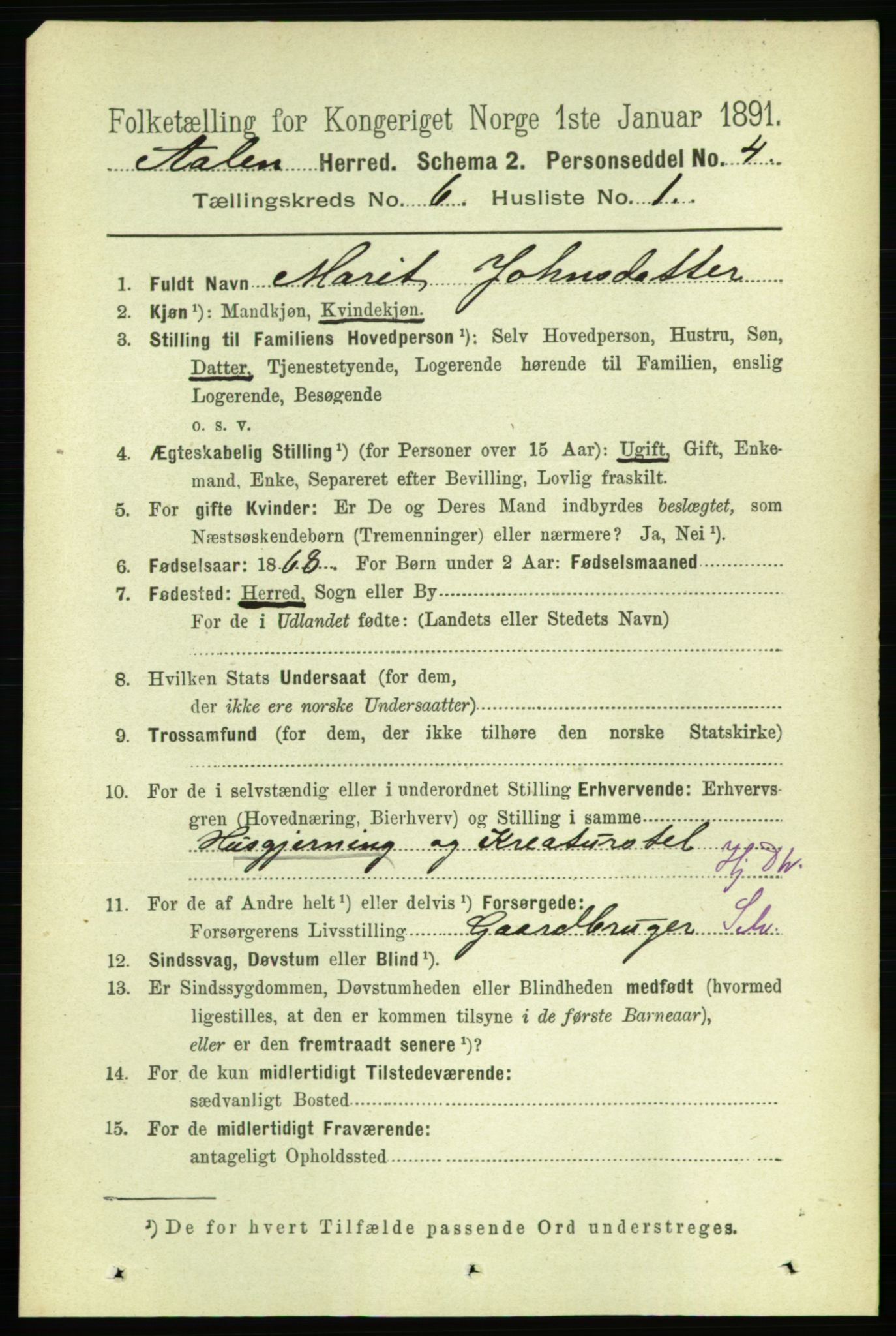 RA, 1891 census for 1644 Ålen, 1891, p. 1921