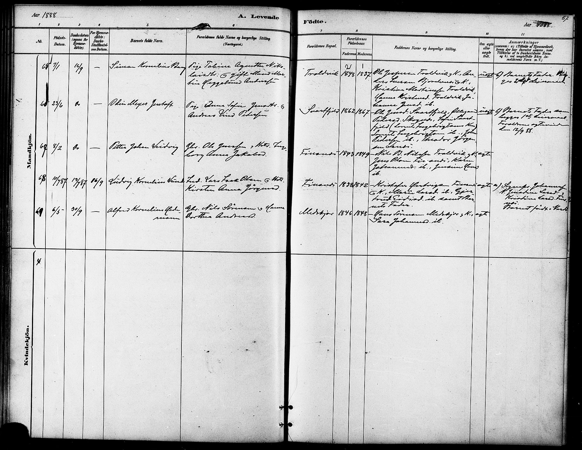 Lenvik sokneprestembete, AV/SATØ-S-1310/H/Ha/Haa/L0011kirke: Parish register (official) no. 11, 1880-1889, p. 87