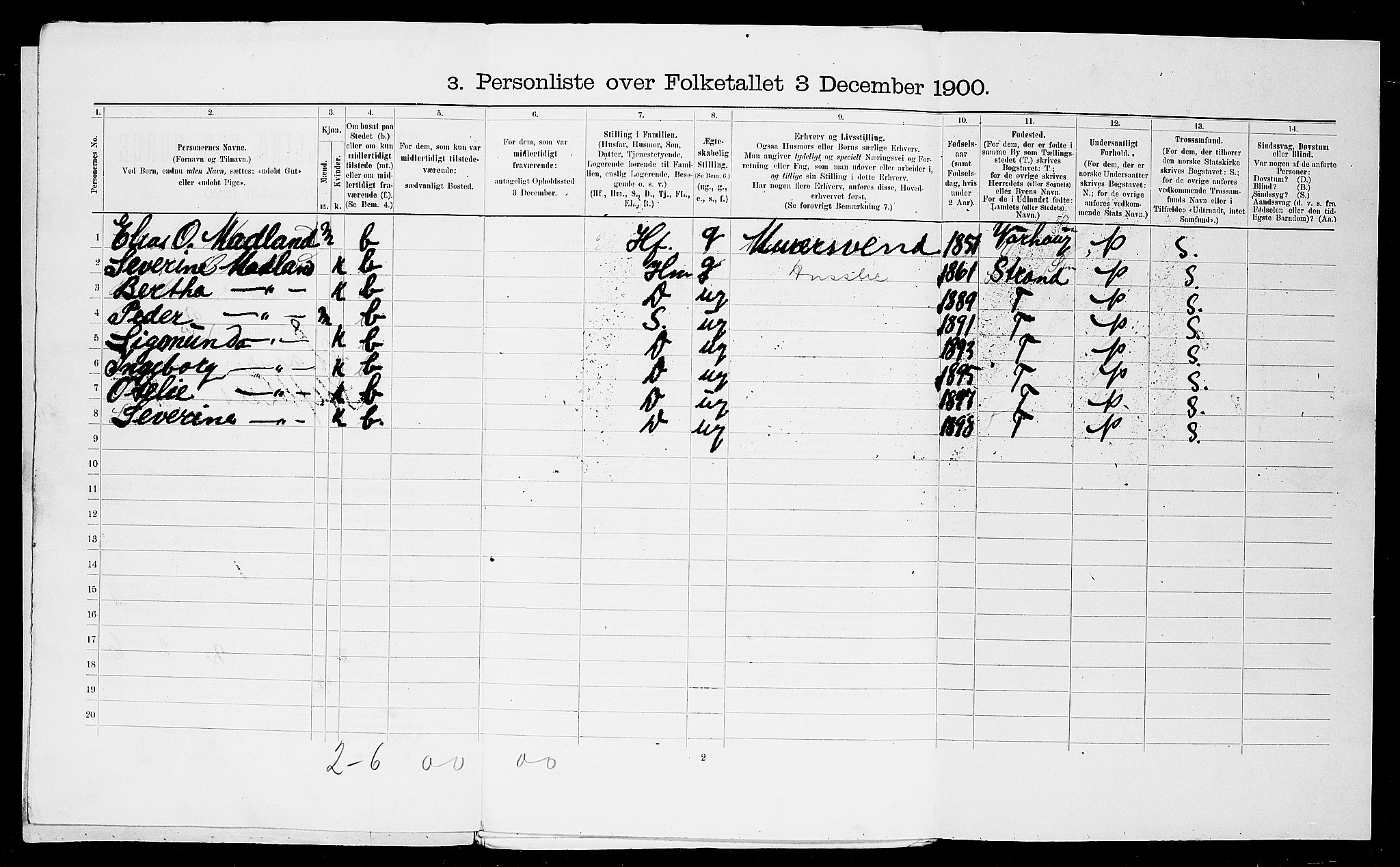 SAST, 1900 census for Stavanger, 1900, p. 8852