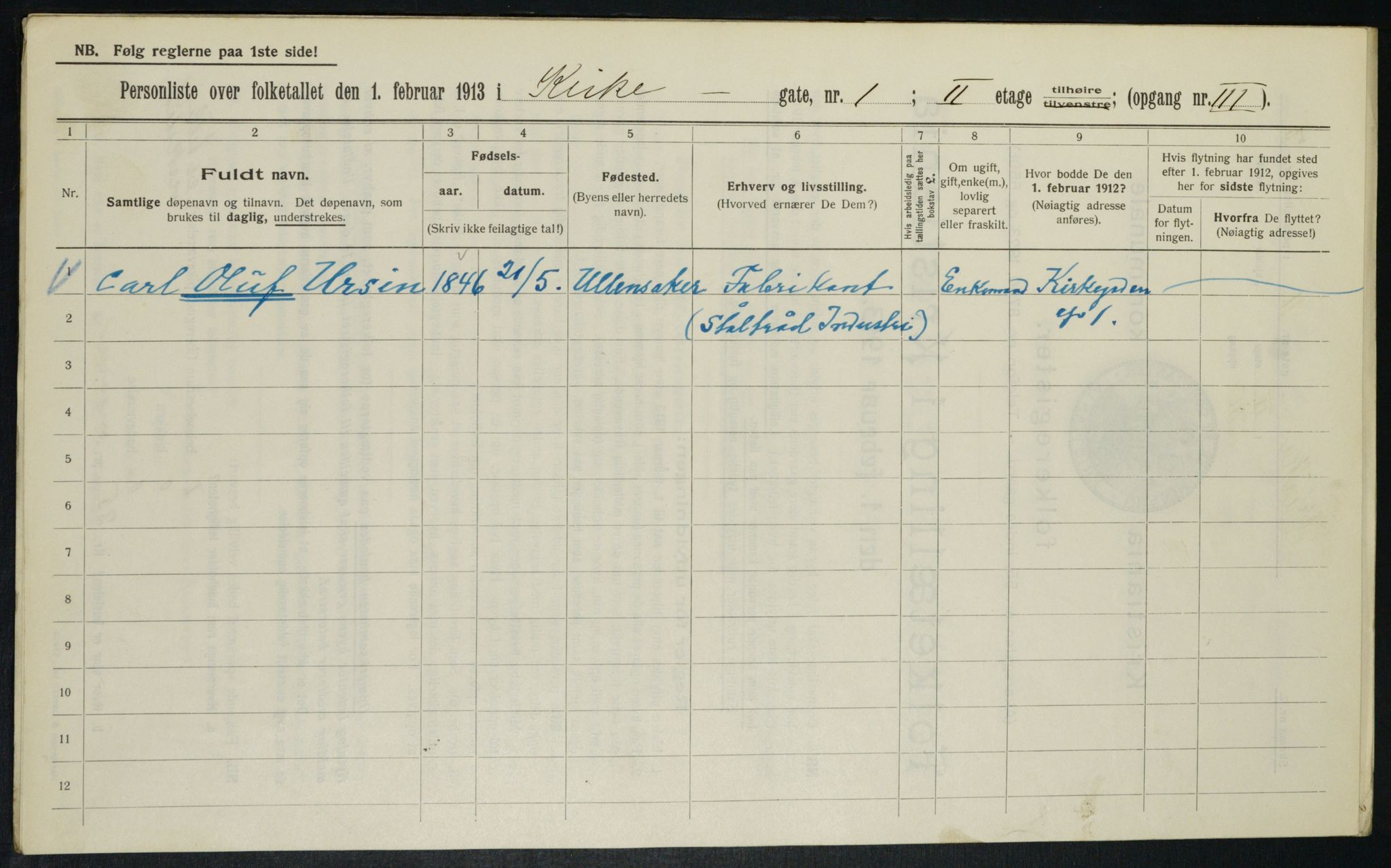 OBA, Municipal Census 1913 for Kristiania, 1913, p. 49479