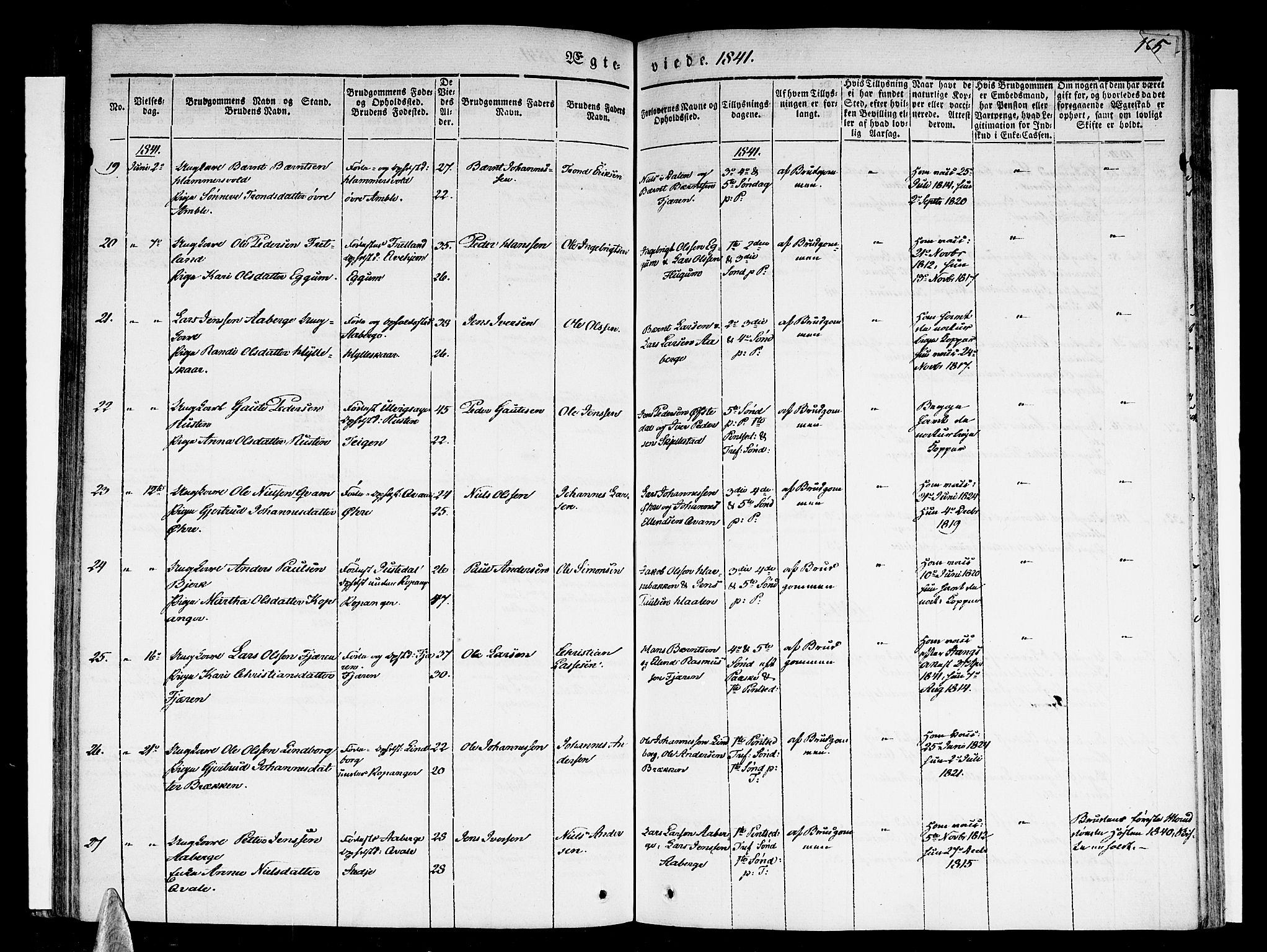 Sogndal sokneprestembete, SAB/A-81301/H/Haa/Haaa/L0011: Parish register (official) no. A 11, 1839-1847, p. 165