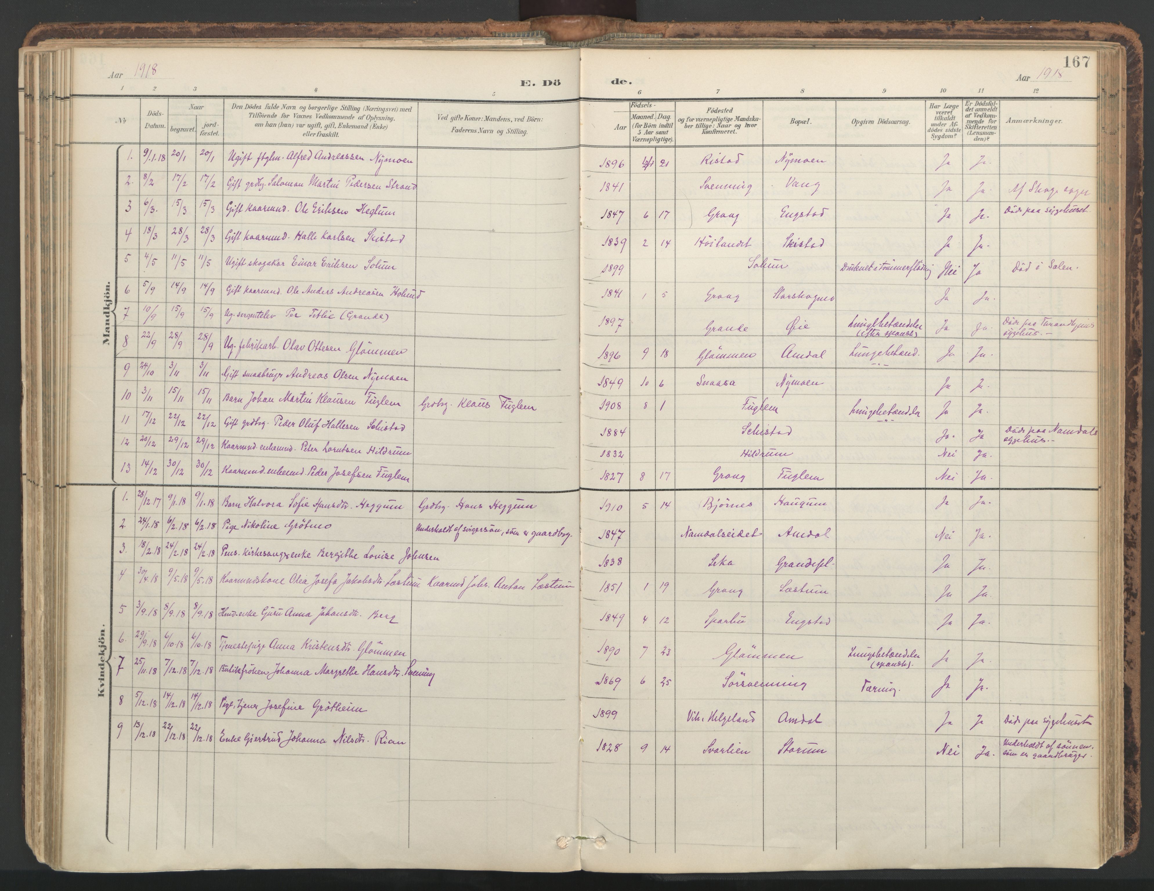 Ministerialprotokoller, klokkerbøker og fødselsregistre - Nord-Trøndelag, SAT/A-1458/764/L0556: Parish register (official) no. 764A11, 1897-1924, p. 167