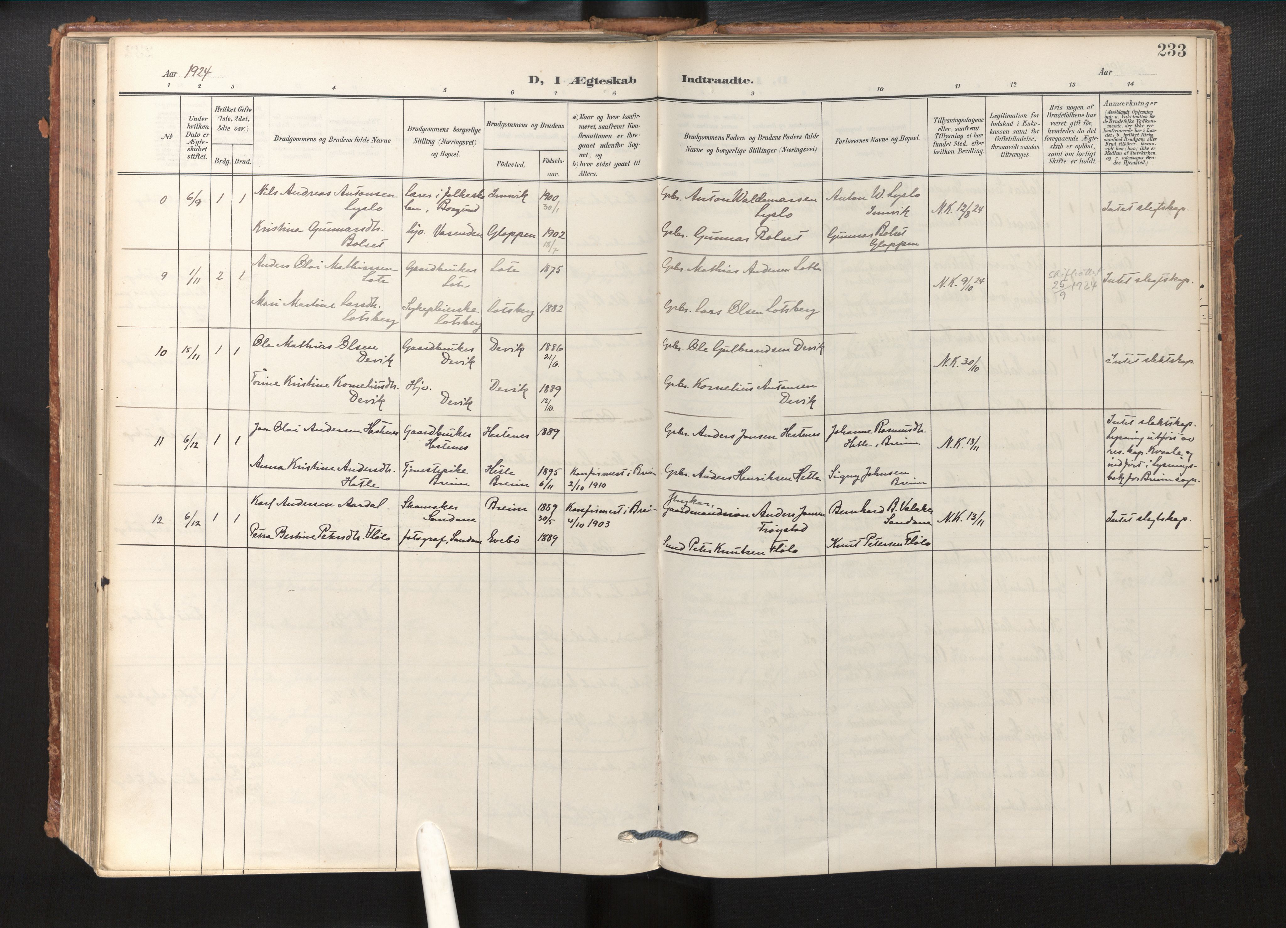 Gloppen sokneprestembete, AV/SAB-A-80101/H/Haa/Haab/L0002: Parish register (official) no. B 2, 1906-1932, p. 232b-233a