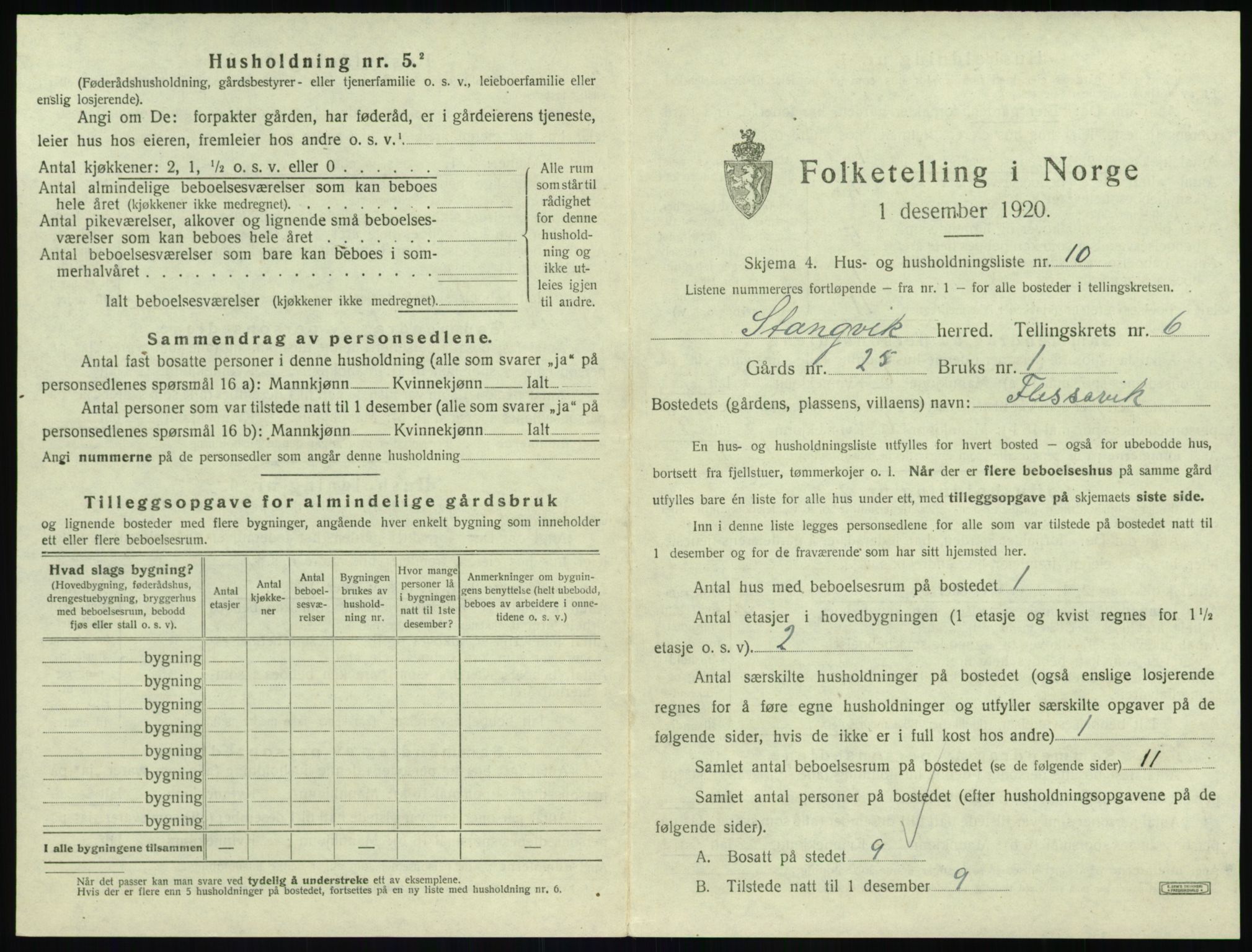 SAT, 1920 census for Stangvik, 1920, p. 576