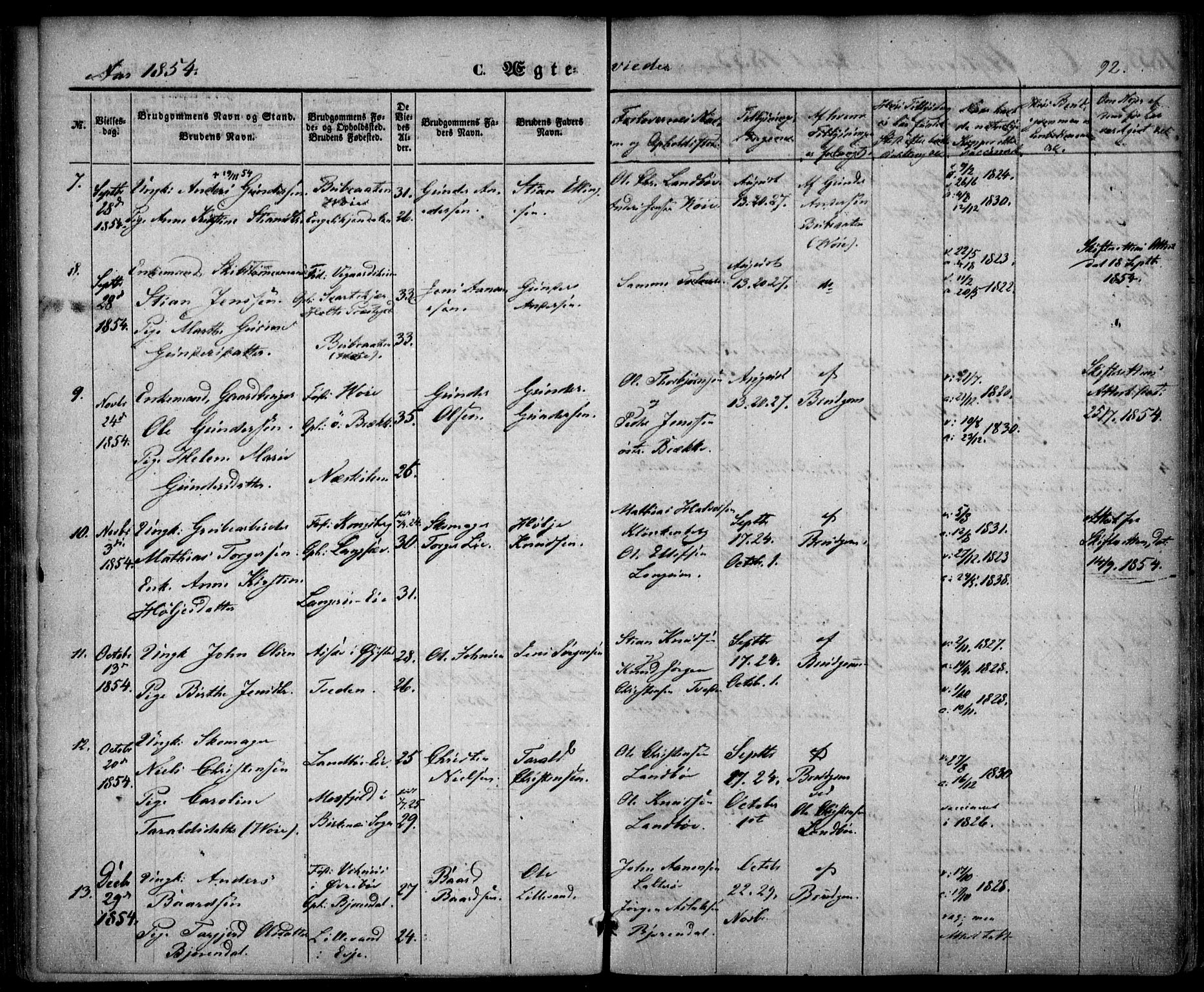Austre Moland sokneprestkontor, SAK/1111-0001/F/Fa/Faa/L0007: Parish register (official) no. A 7, 1847-1857, p. 92