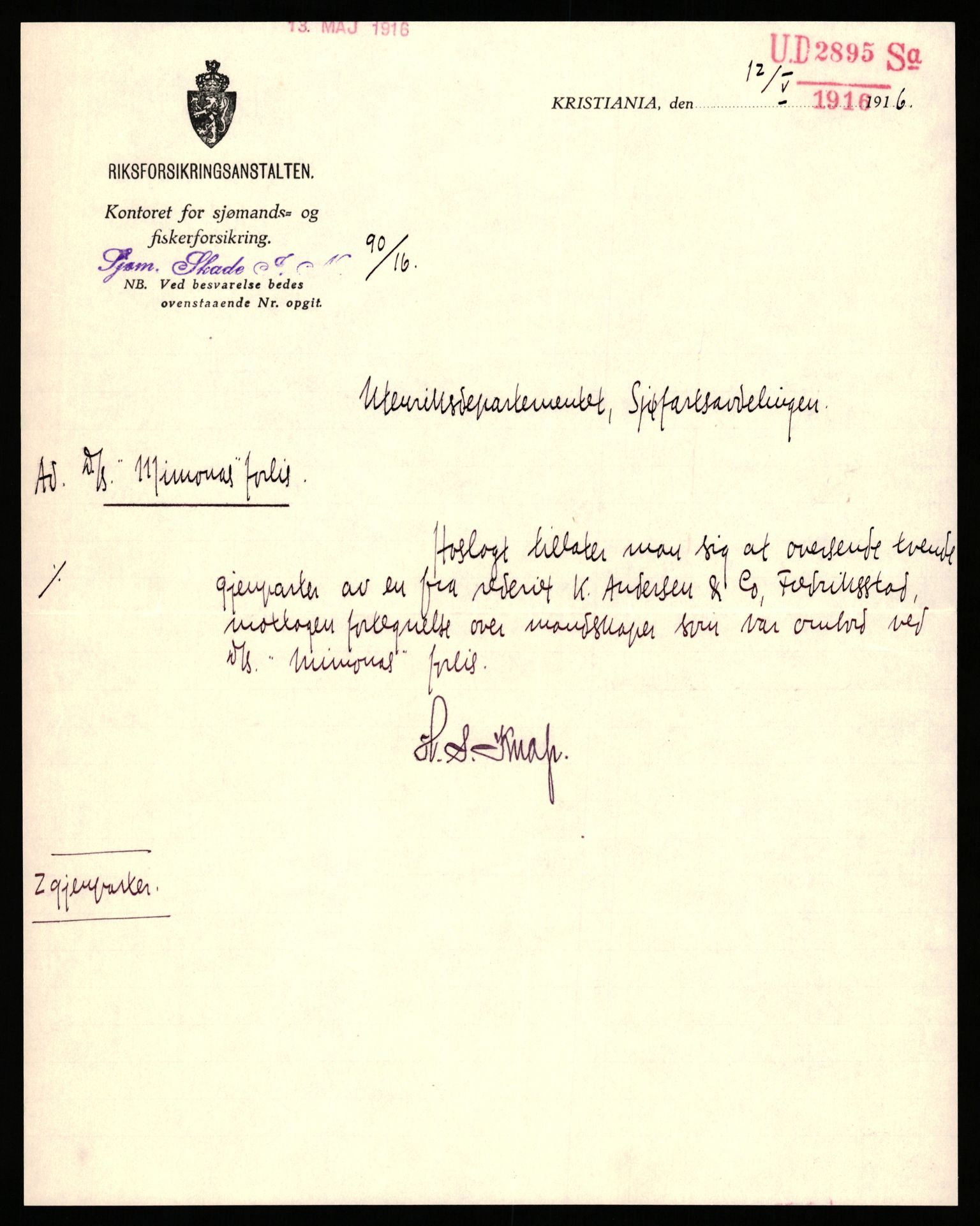 Handelsdepartementet, Sjøfartsavdelingen, 1. sjømannskontor, AV/RA-S-1405/D/Dm/L0010: Forliste skip Lar - Min, 1906-1920, p. 857