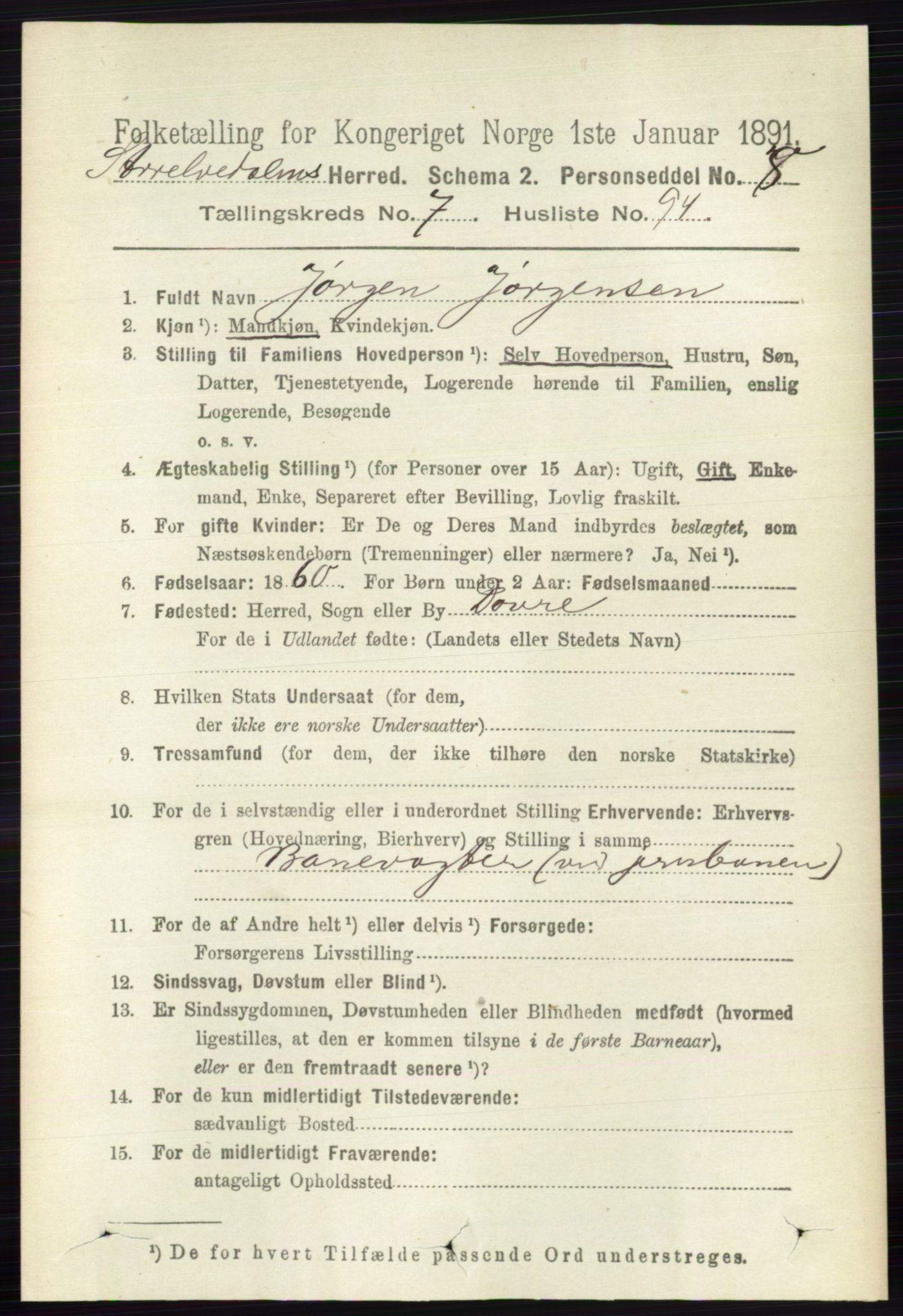 RA, 1891 census for 0430 Stor-Elvdal, 1891, p. 3374