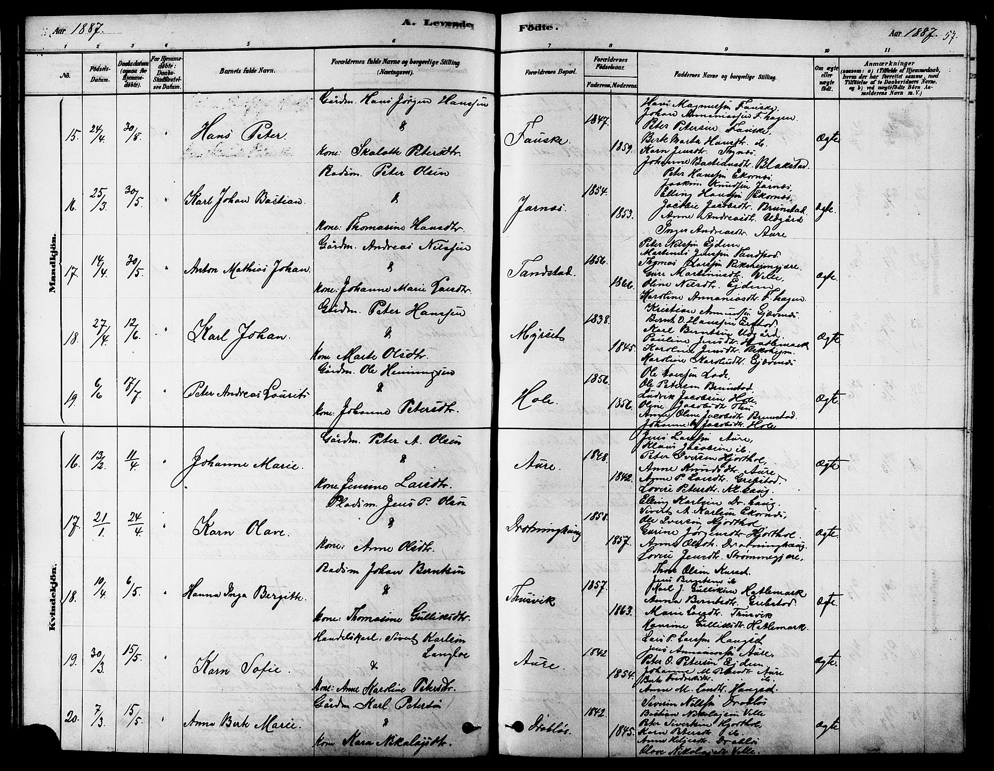 Ministerialprotokoller, klokkerbøker og fødselsregistre - Møre og Romsdal, AV/SAT-A-1454/523/L0339: Parish register (copy) no. 523C02, 1878-1891, p. 57